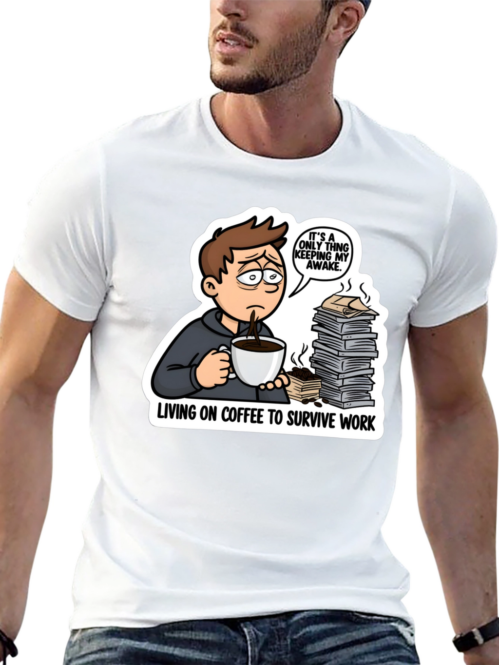 Living on Coffee T-Shirt Funny Work Tee