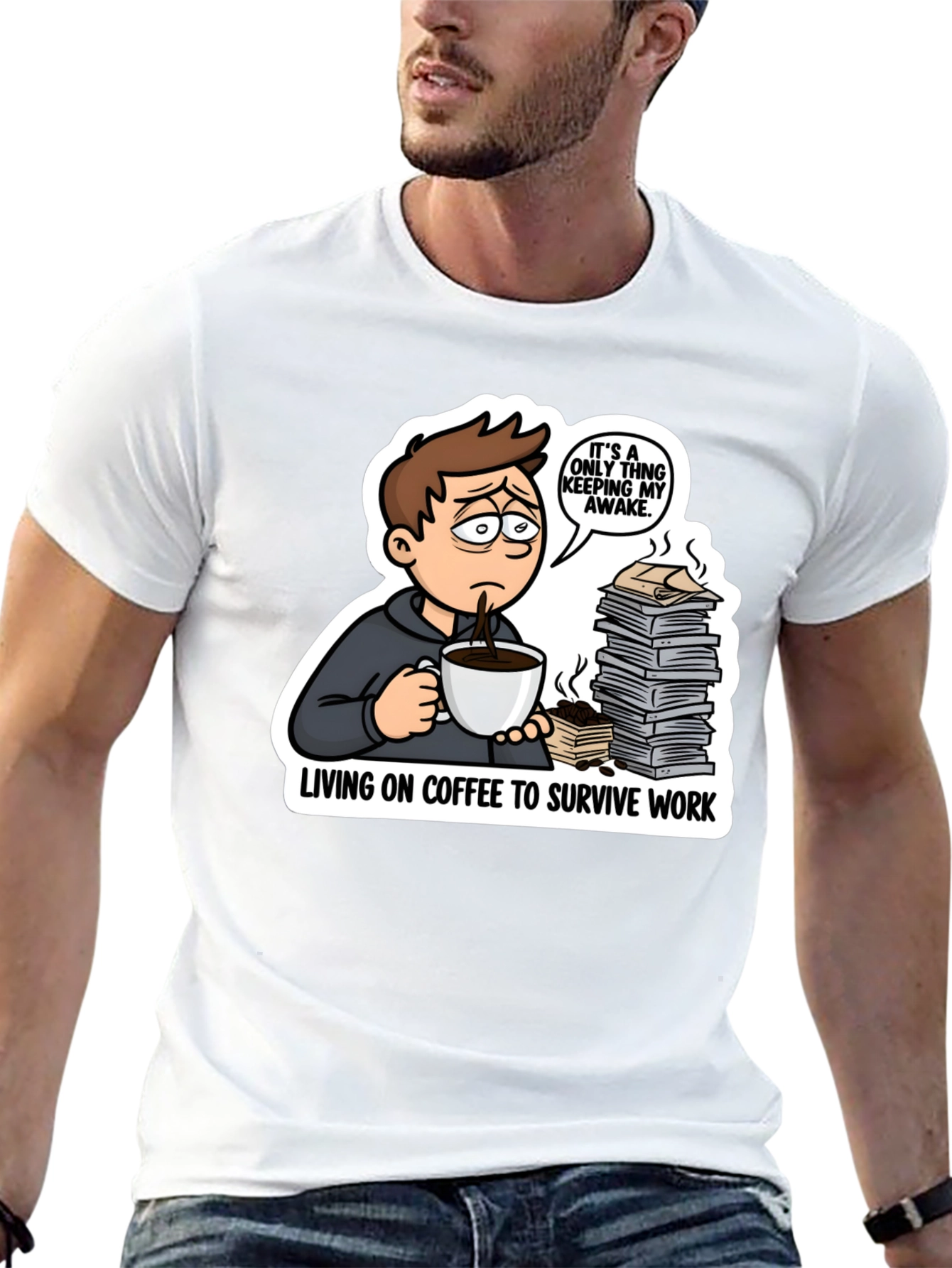 Living on Coffee T-Shirt Funny Work Tee
