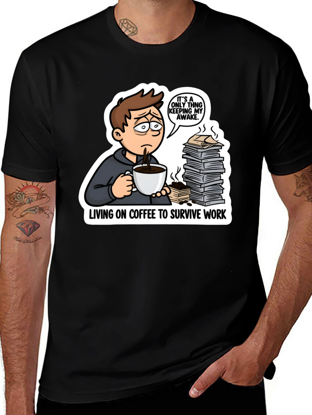 Living on Coffee T-Shirt Funny Work Tee