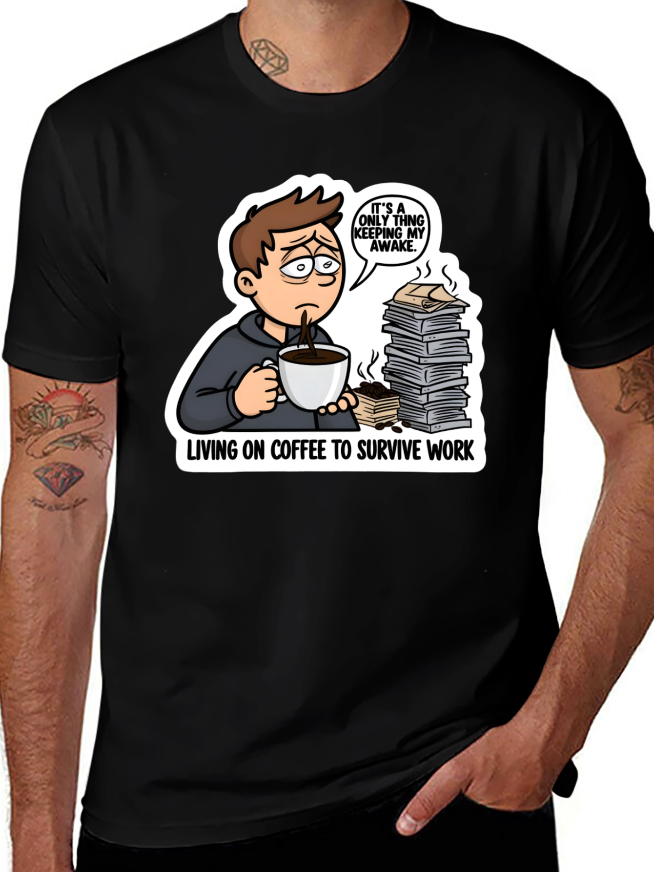 Living on Coffee T-Shirt Funny Work Tee