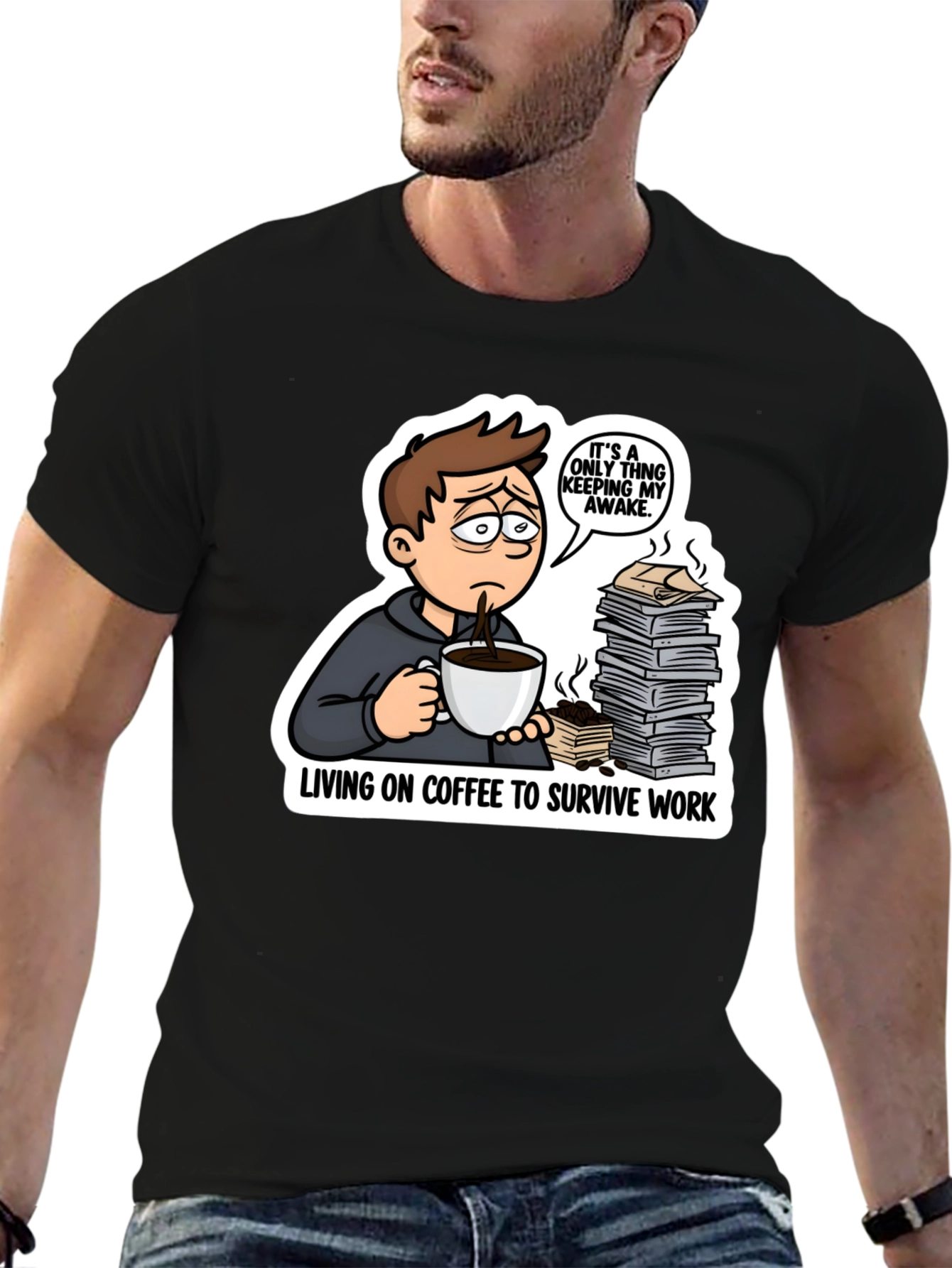 Living on Coffee T-Shirt Funny Work Tee
