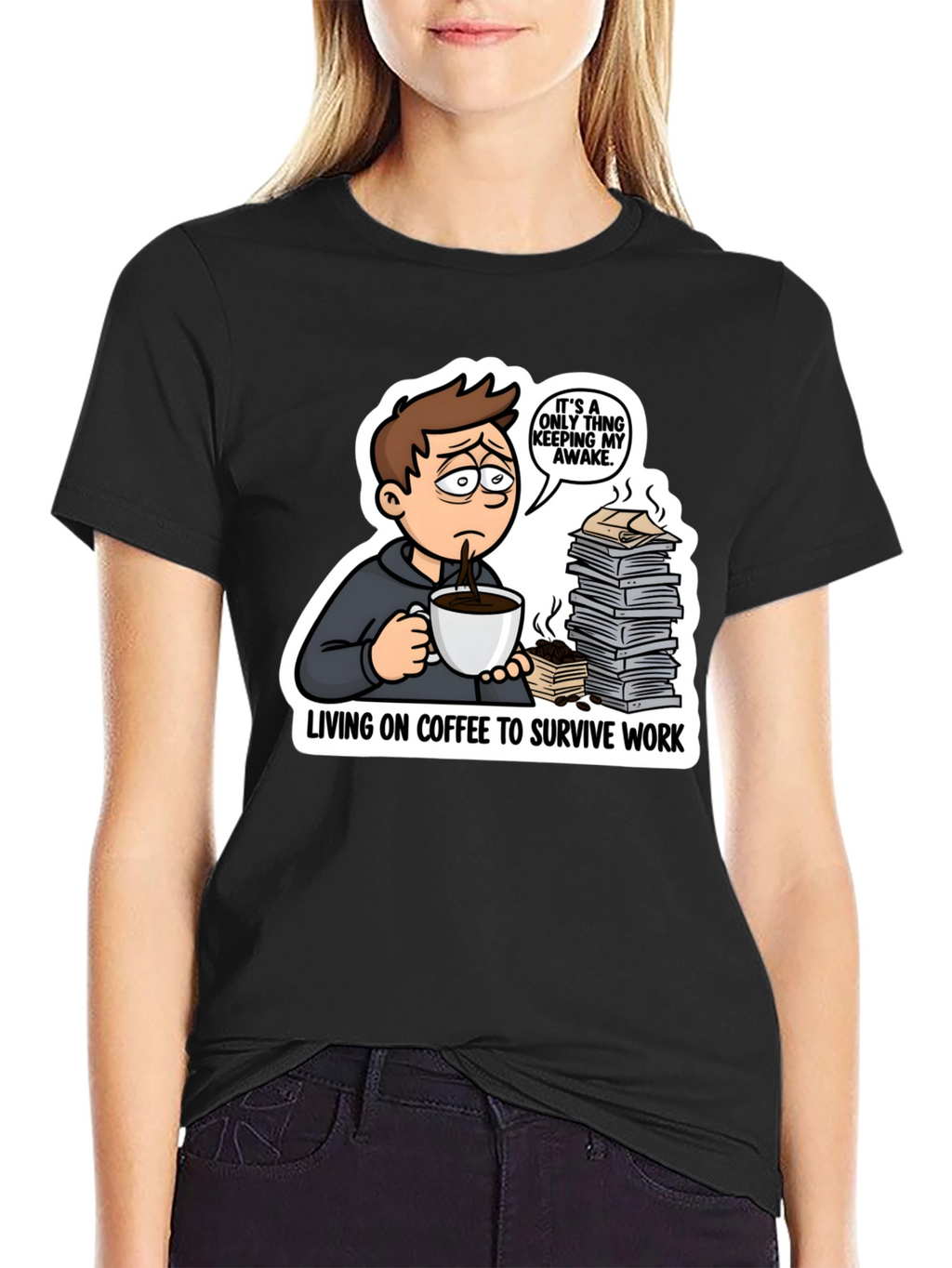 Living on Coffee T-Shirt Funny Work Tee