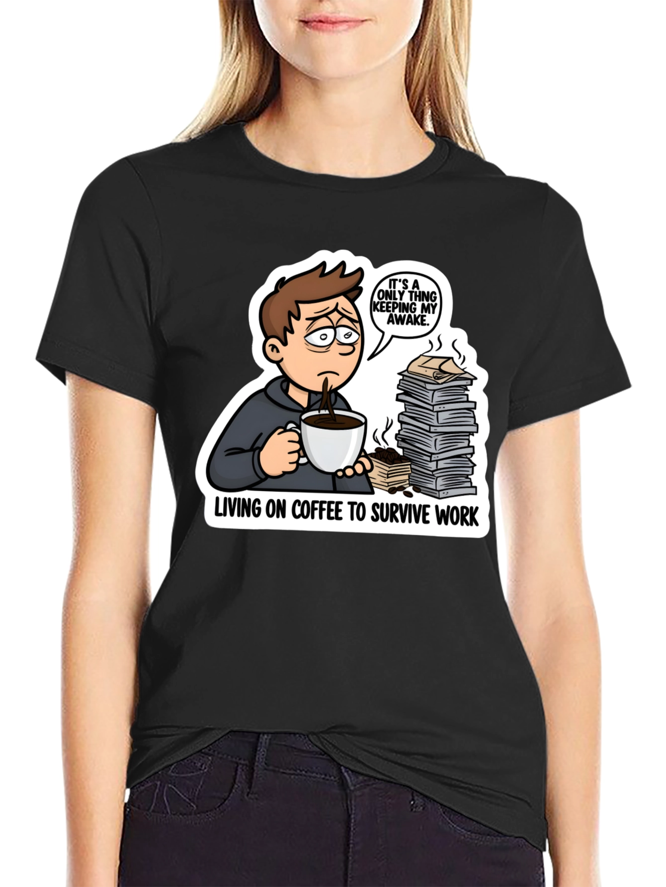 Living on Coffee T-Shirt Funny Work Tee
