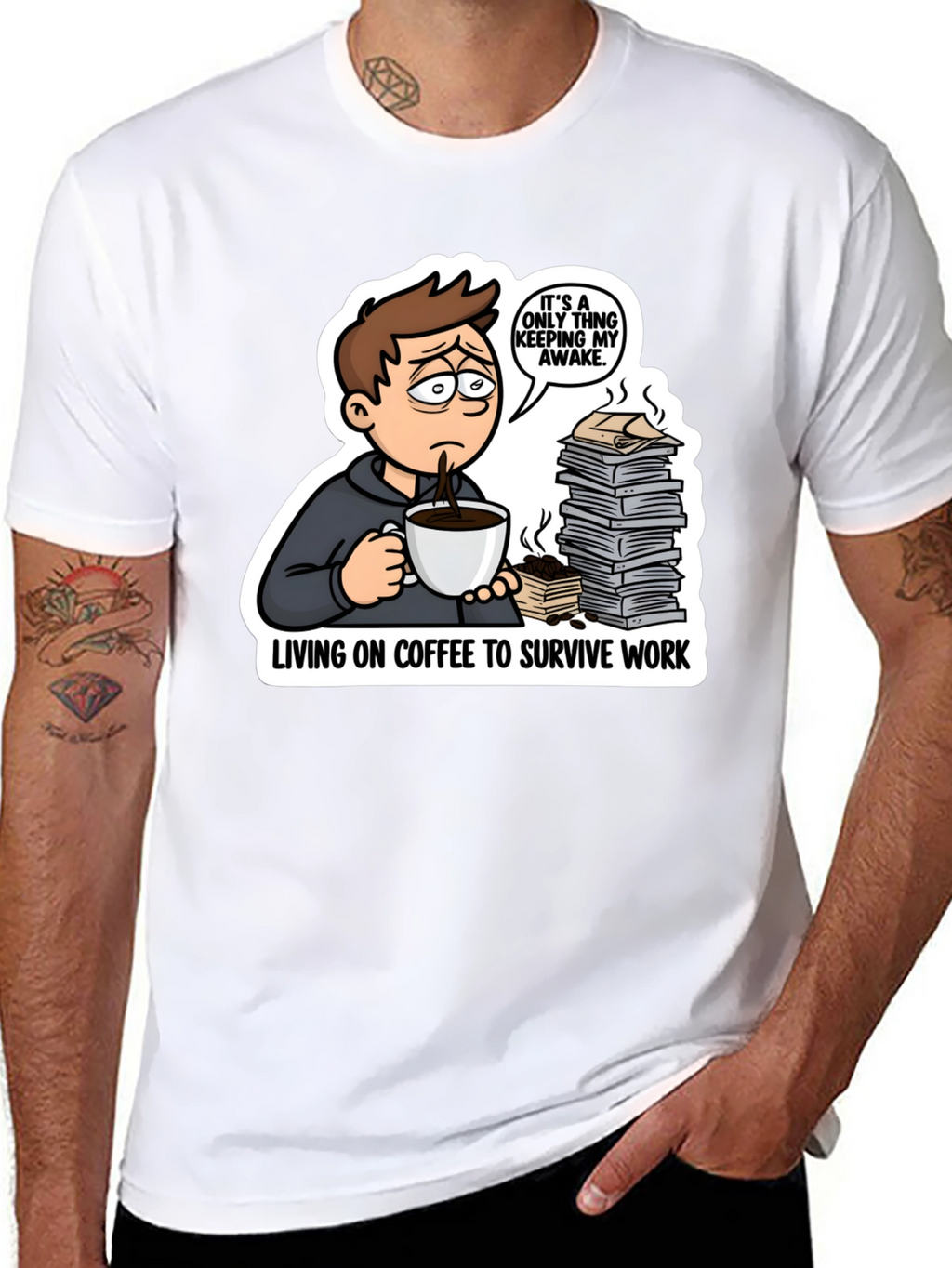 Living on Coffee T-Shirt Funny Work Tee
