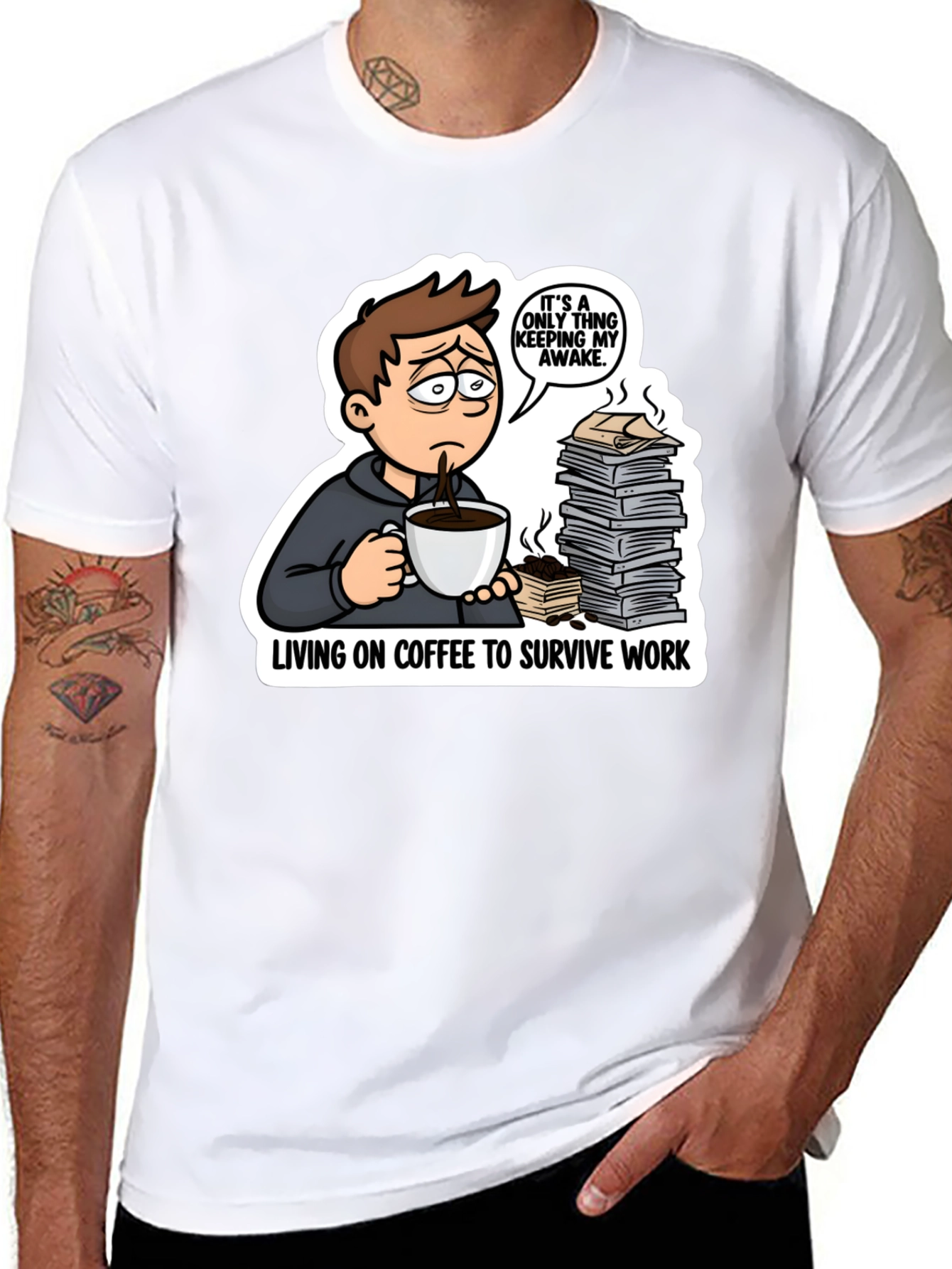 Living on Coffee T-Shirt Funny Work Tee