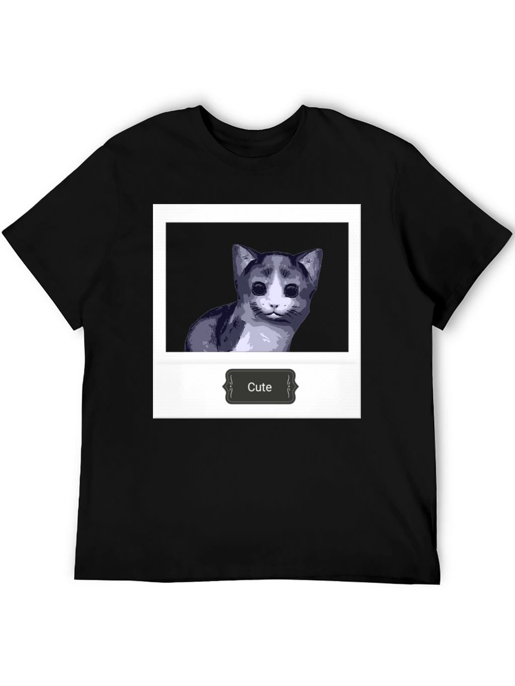 Cute Cat Polaroid T-Shirt - Black