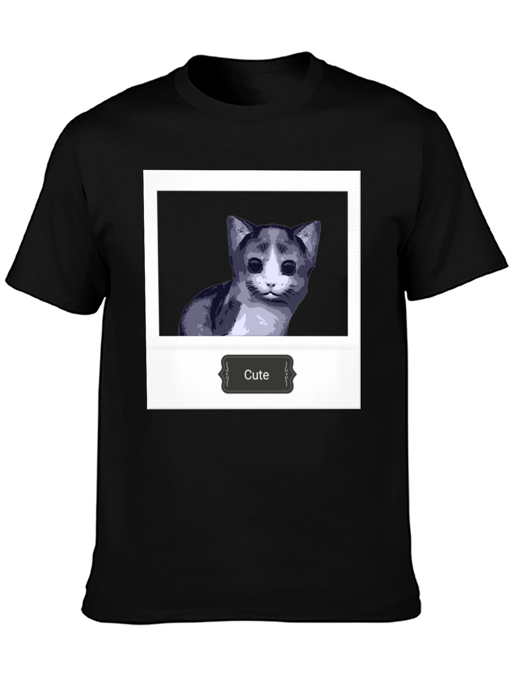 Cute Cat Polaroid T-Shirt - Black
