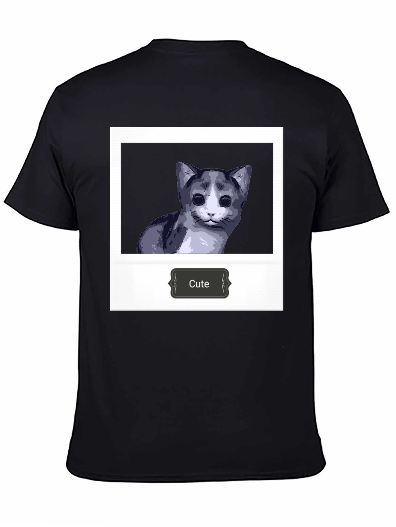 Cute Cat Polaroid T-Shirt - Black