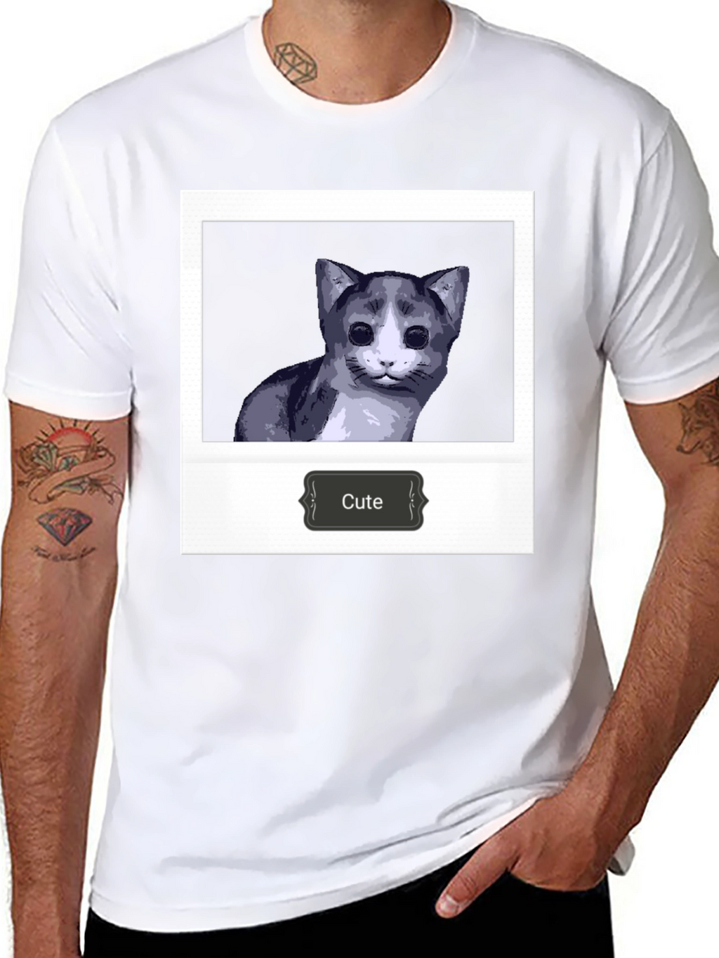 Cute Cat Polaroid T-Shirt - Black