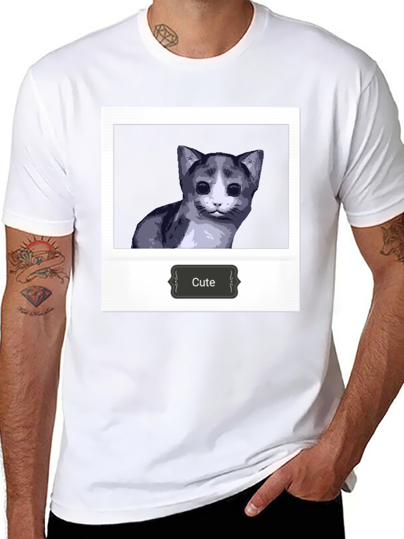 Cute Cat Polaroid T-Shirt - Black