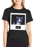 Cute Cat Polaroid T-Shirt - Black
