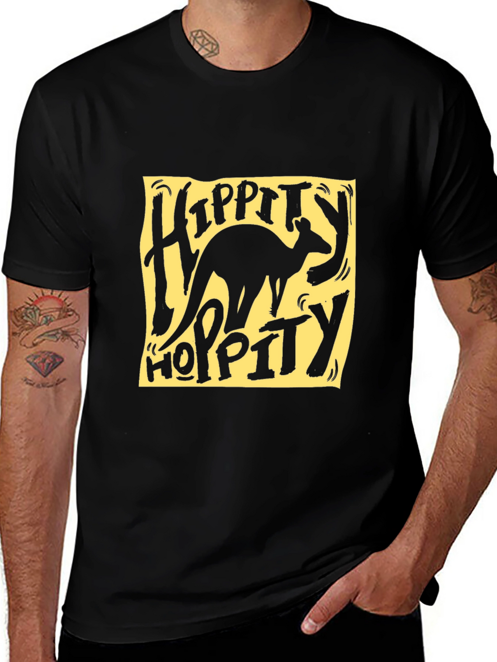 Hippity Hoppity Kangaroo Graphic Tee - Black