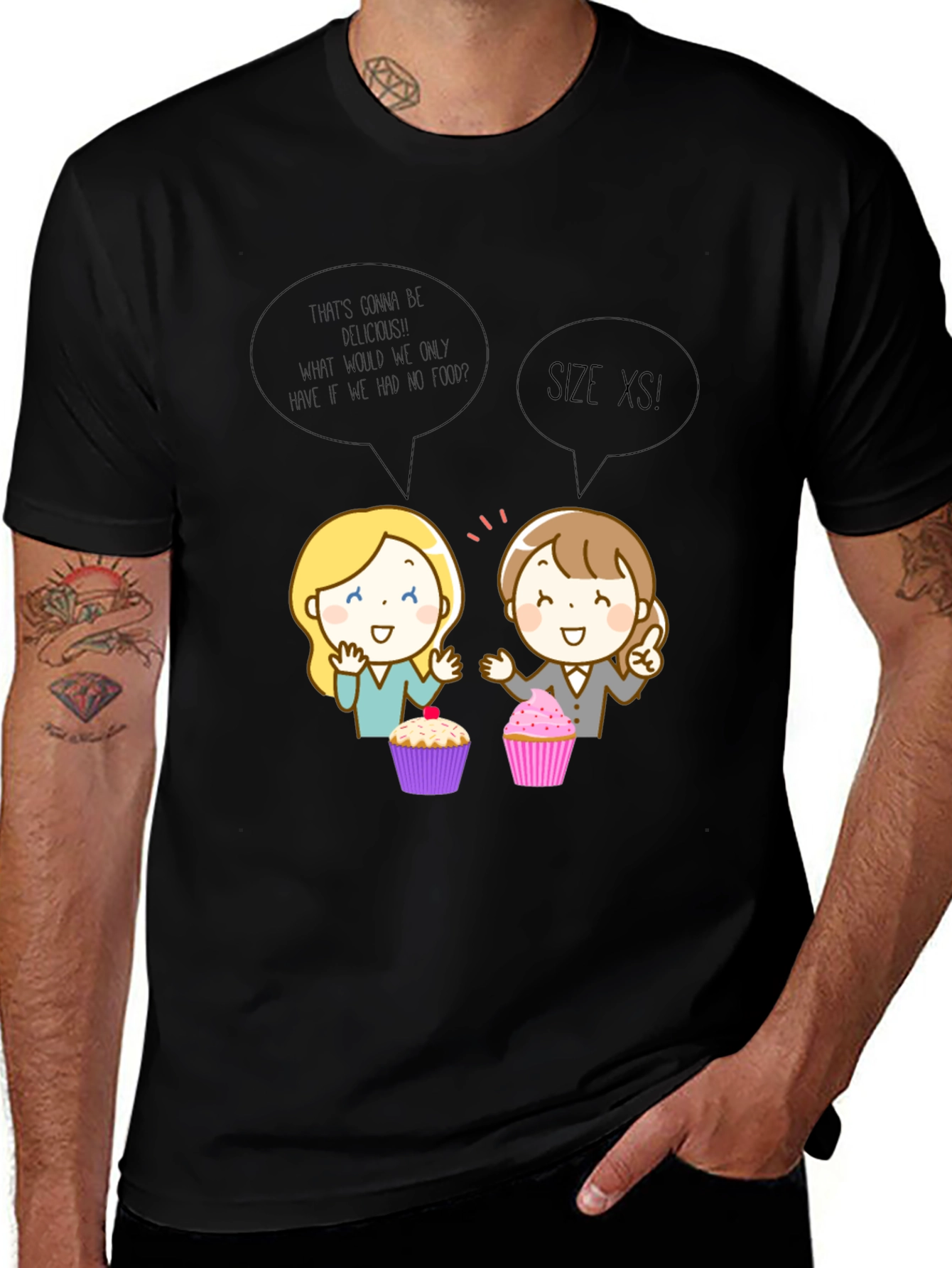 Funny Cartoon Cupcake T-Shirt - Size XS