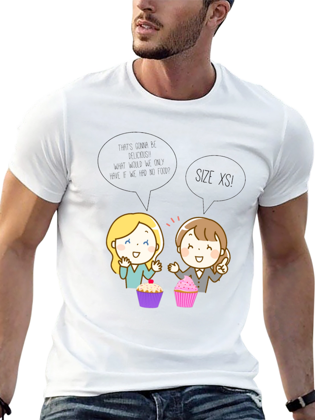 Funny Cartoon Cupcake T-Shirt - Size XS