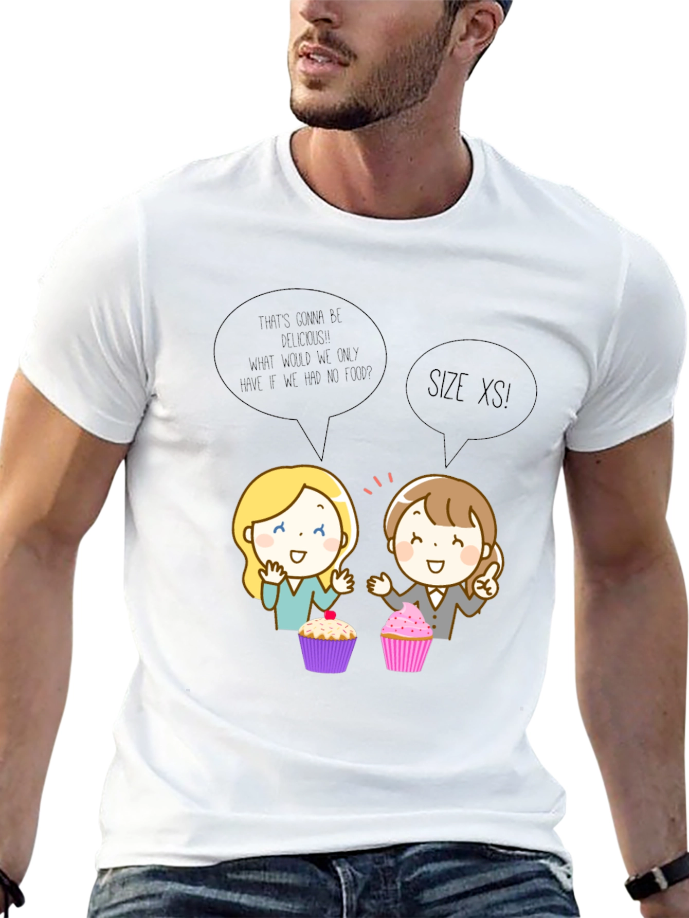 Funny Cartoon Cupcake T-Shirt - Size XS