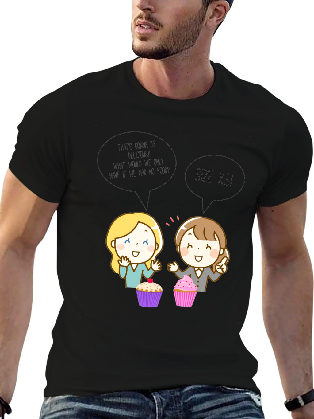Funny Cartoon Cupcake T-Shirt - Size XS