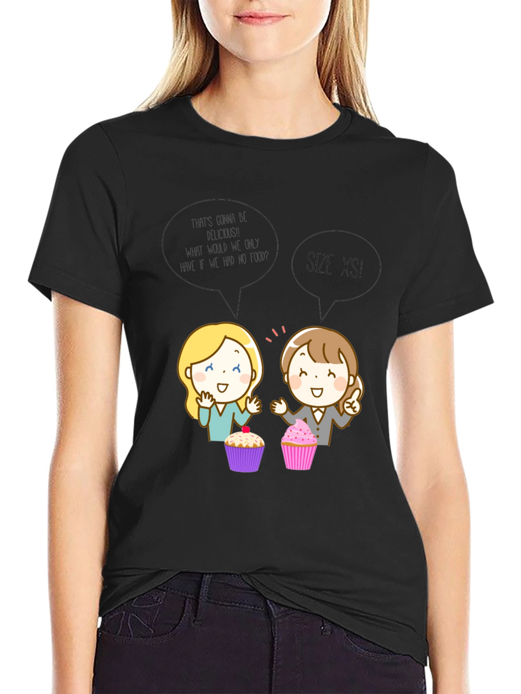 Funny Cartoon Cupcake T-Shirt - Size XS