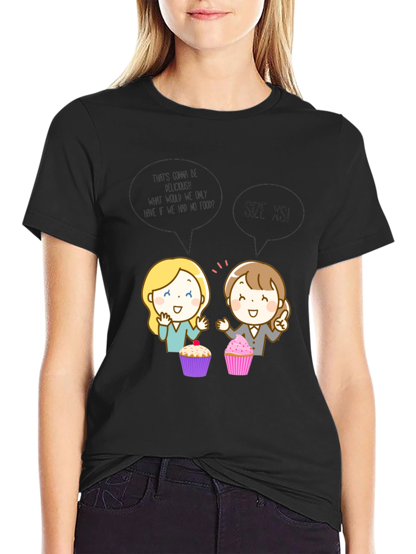 Funny Cartoon Cupcake T-Shirt - Size XS