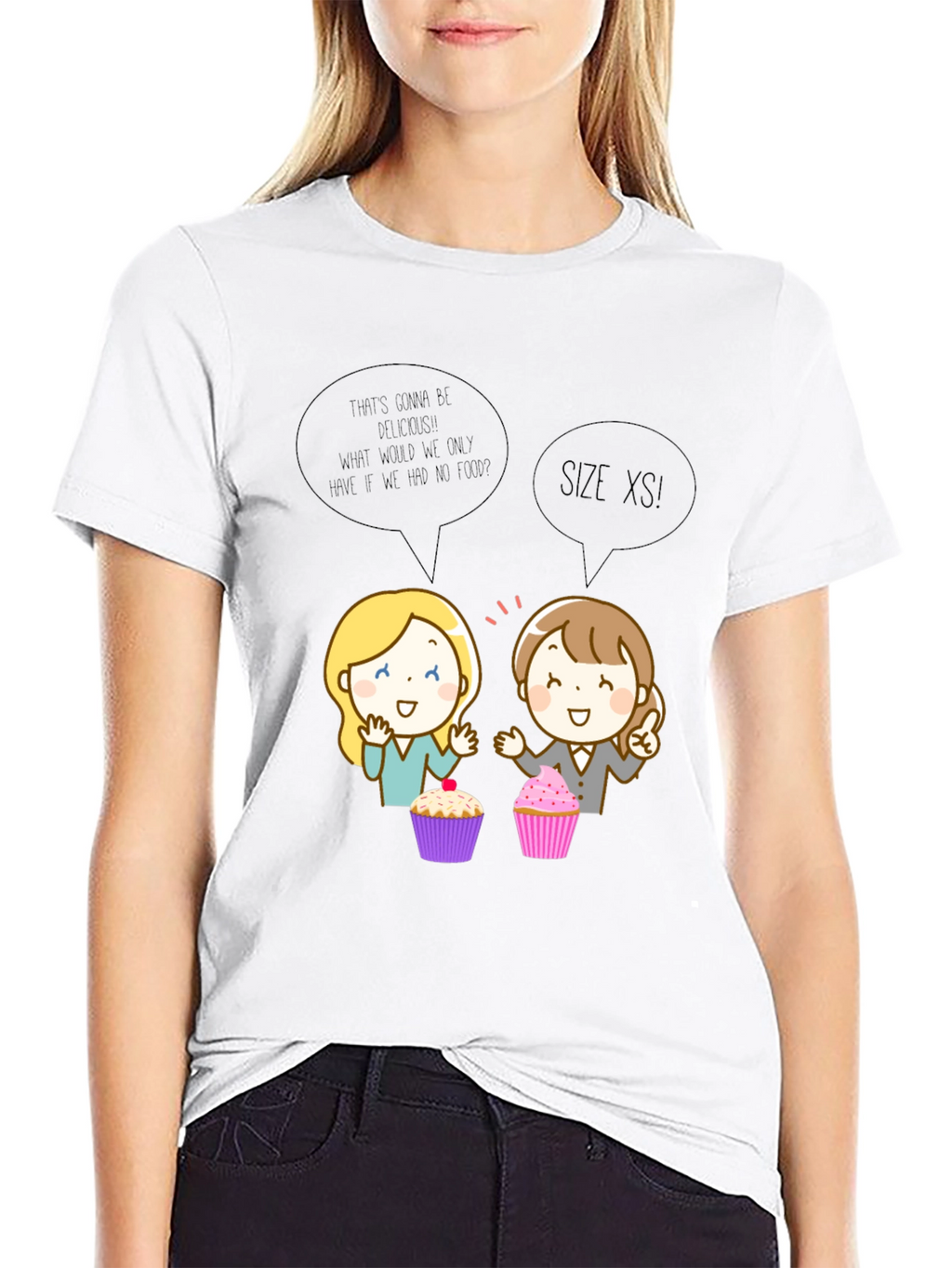 Funny Cartoon Cupcake T-Shirt - Size XS