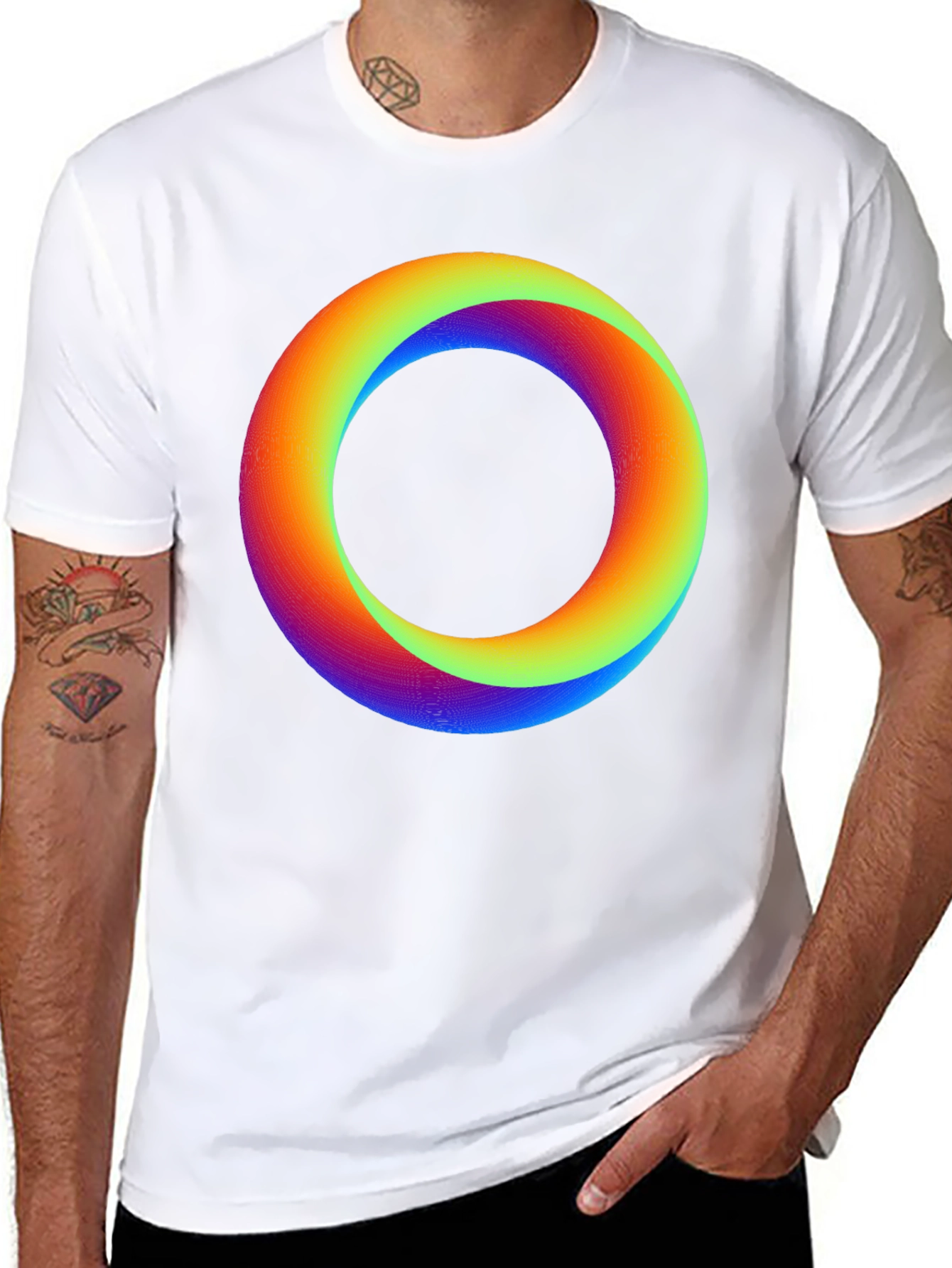 Rainbow Gradient Circle Graphic Black T-Shirt