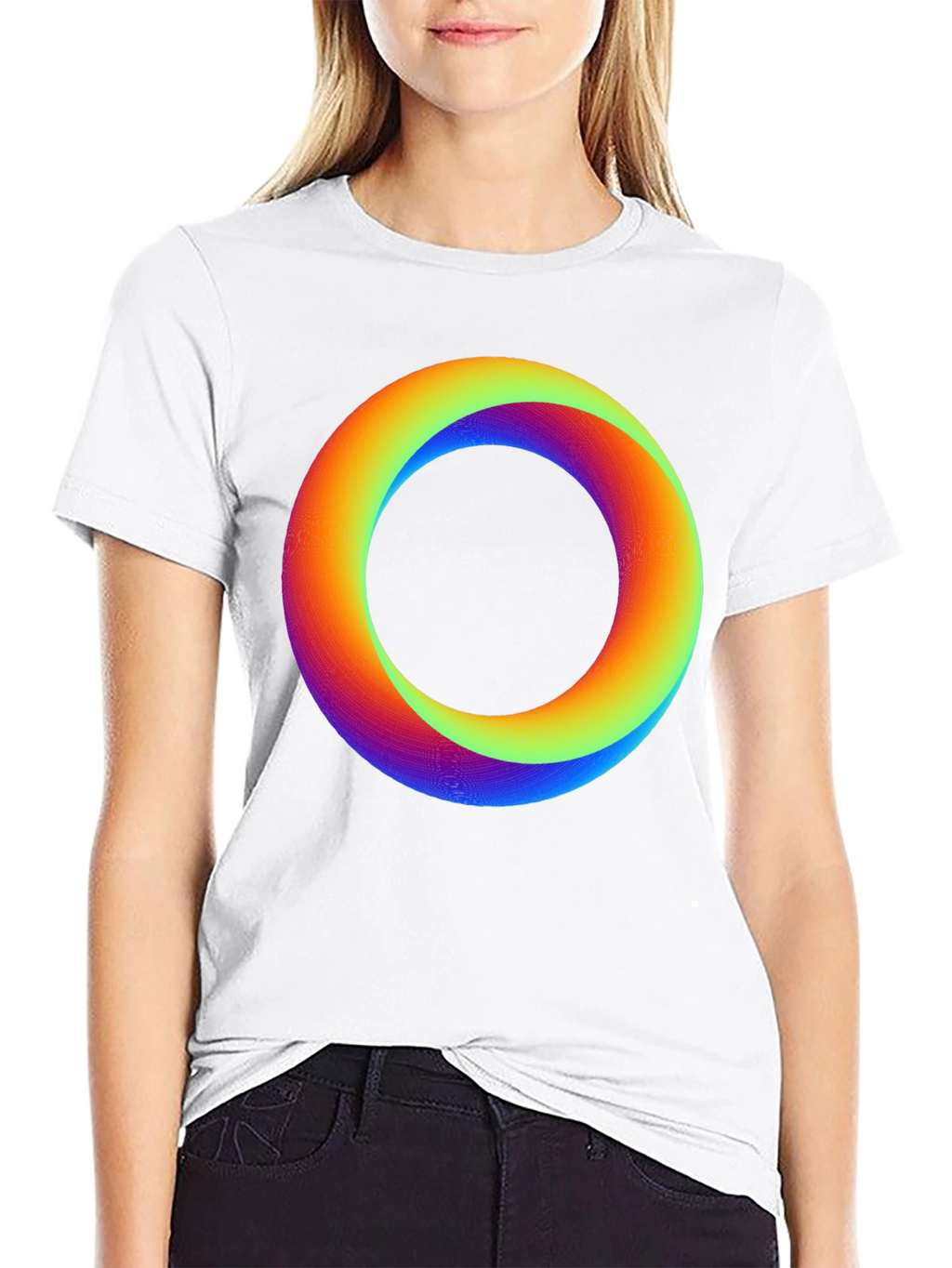 Rainbow Gradient Circle Graphic Black T-Shirt