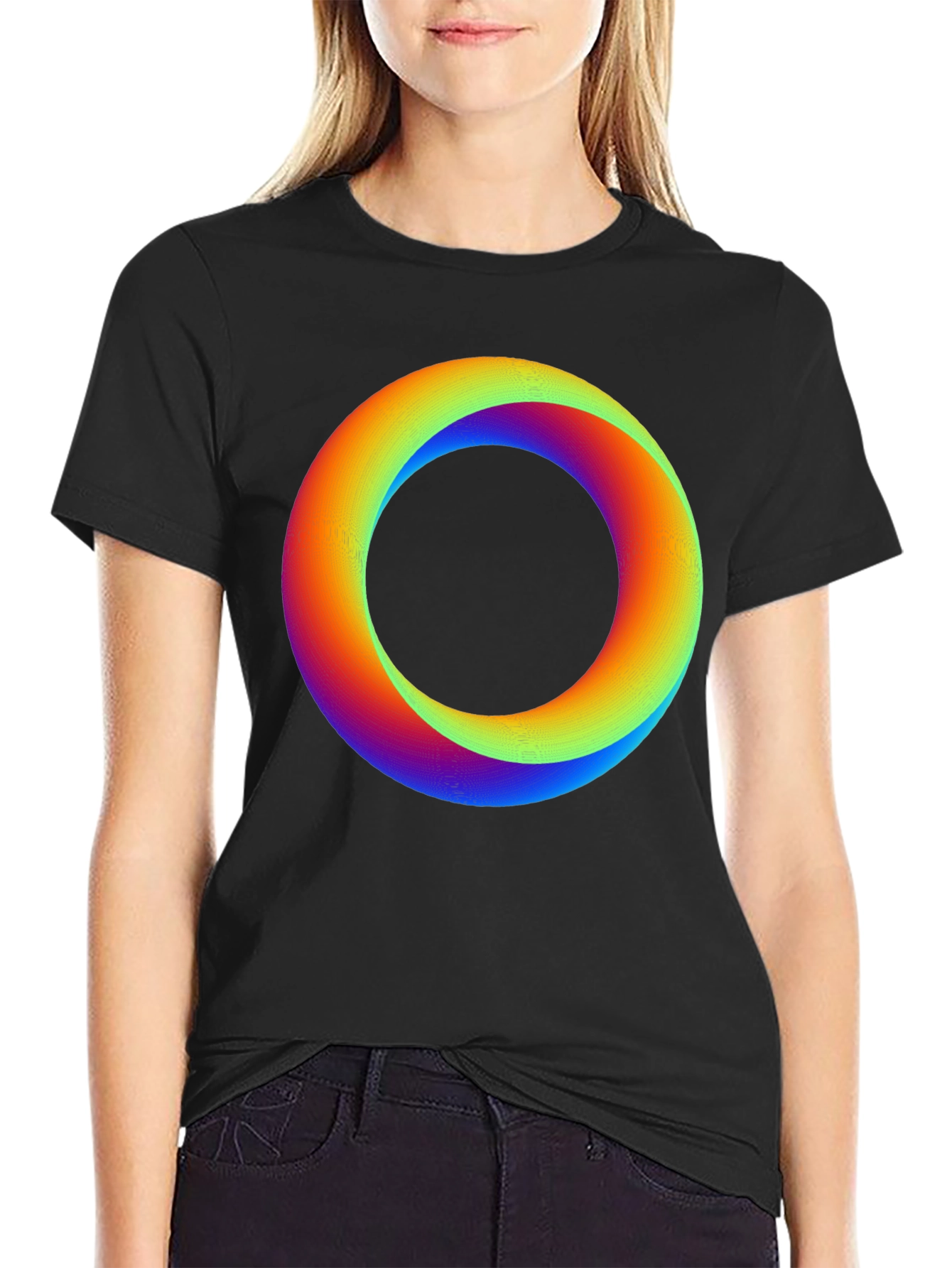 Rainbow Gradient Circle Graphic Black T-Shirt