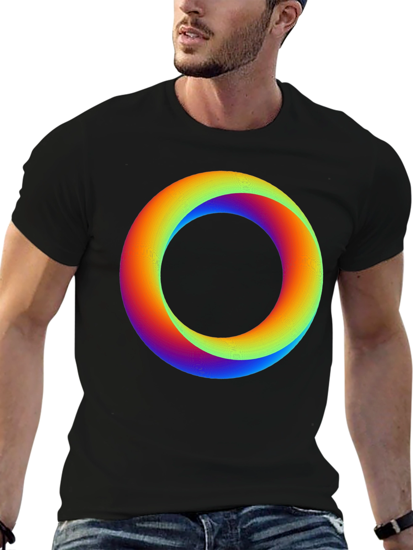 Rainbow Gradient Circle Graphic Black T-Shirt