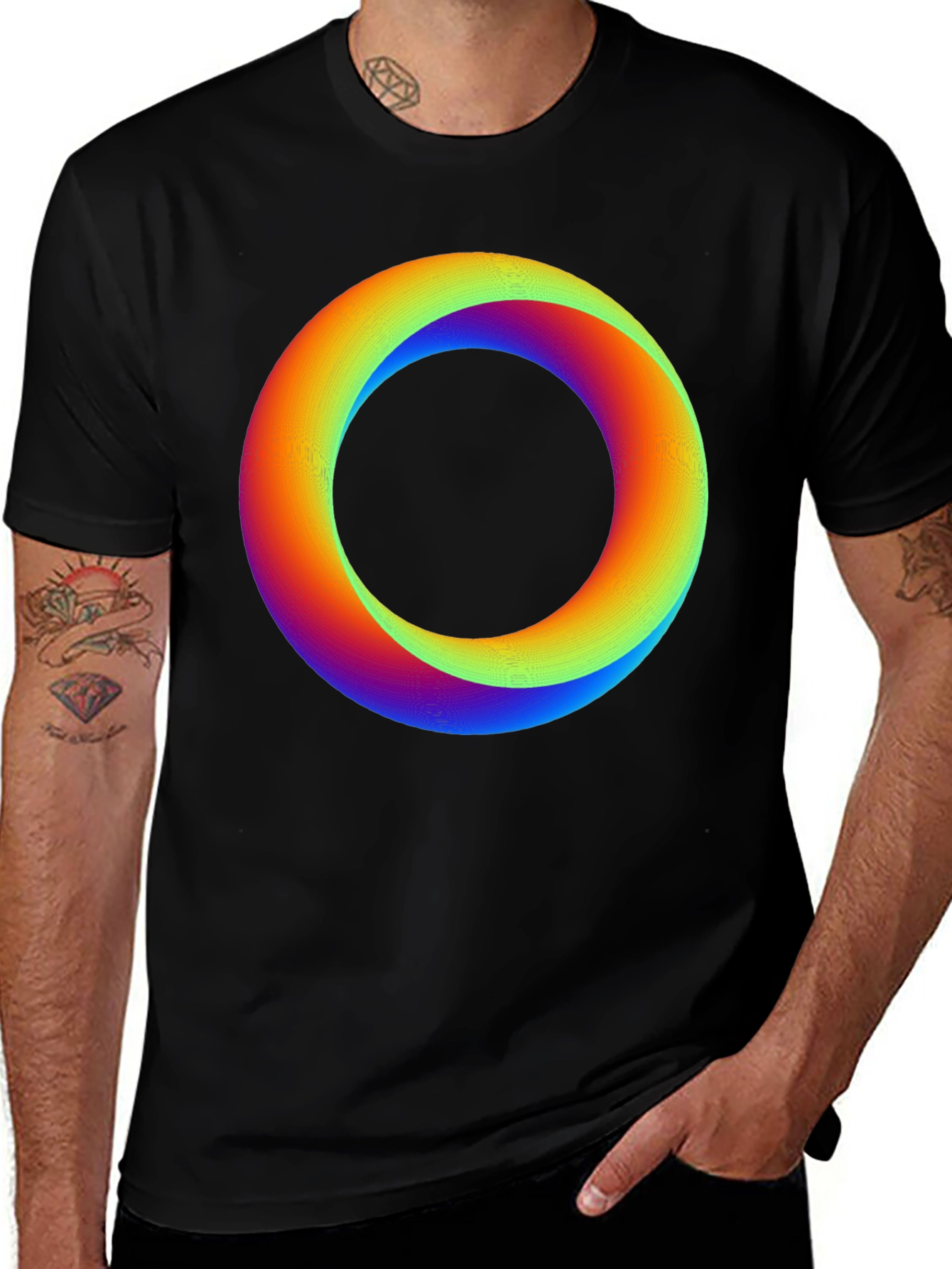Rainbow Gradient Circle Graphic Black T-Shirt