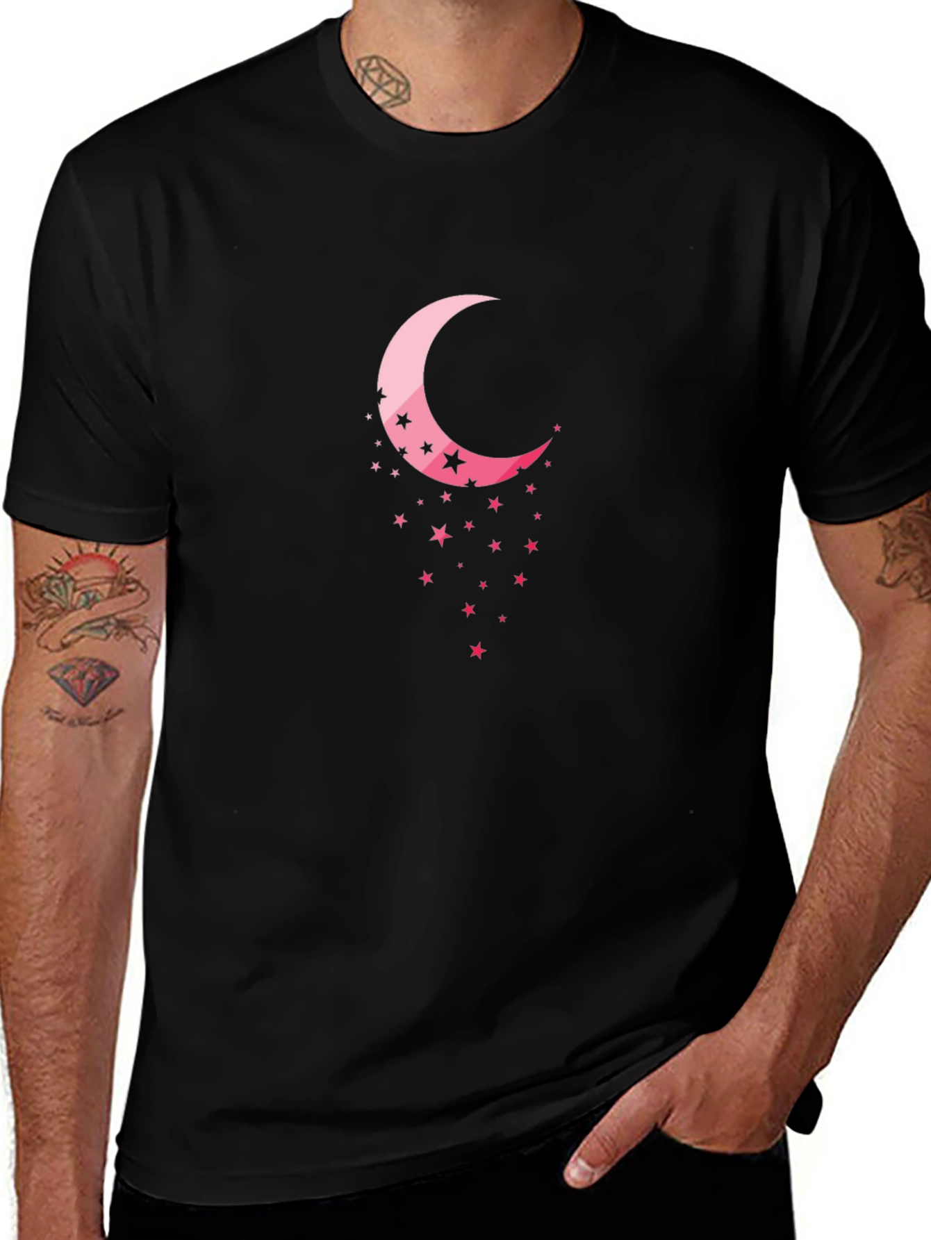 Crescent Moon & Stars Black T-Shirt