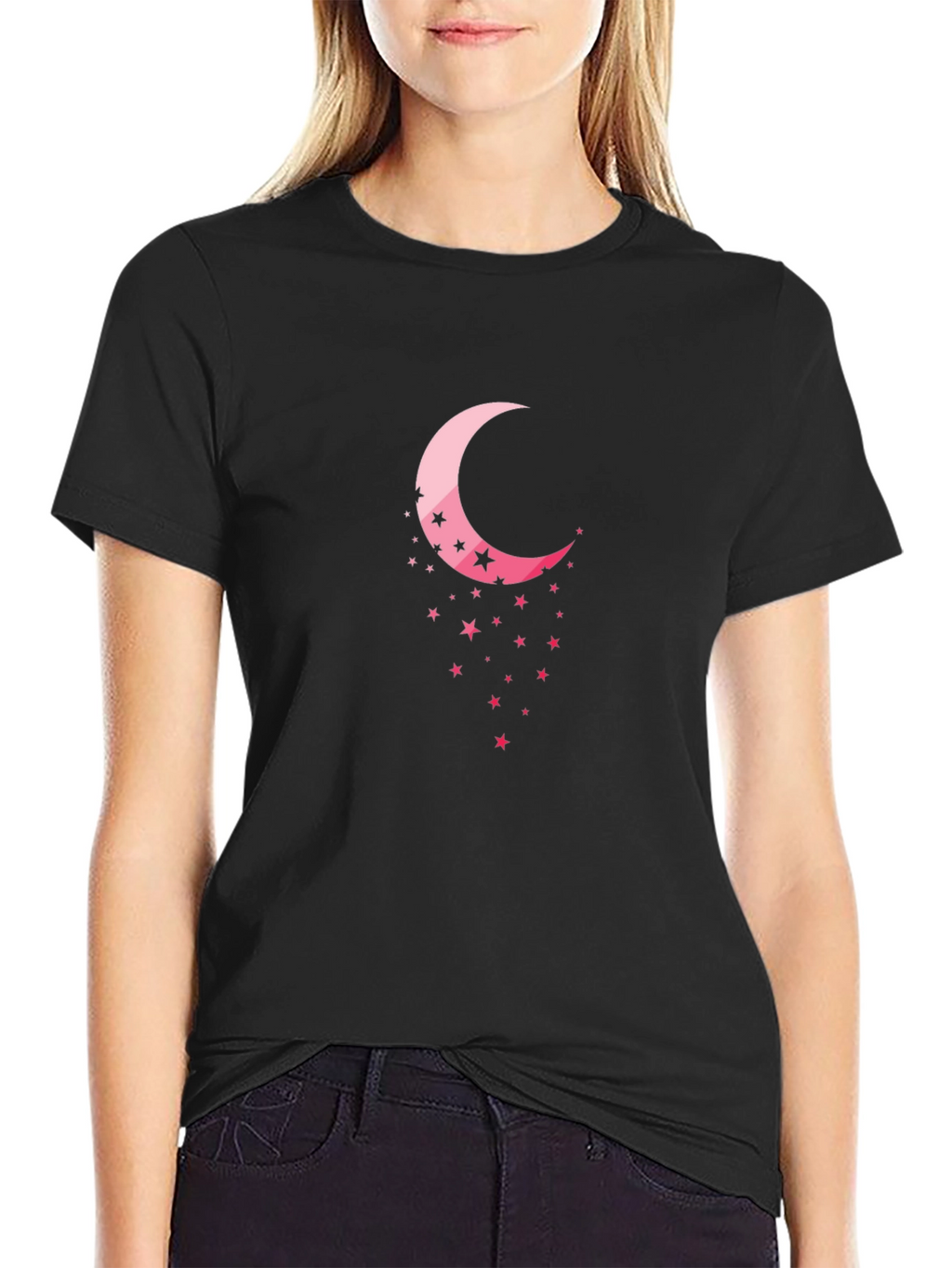 Crescent Moon & Stars Black T-Shirt