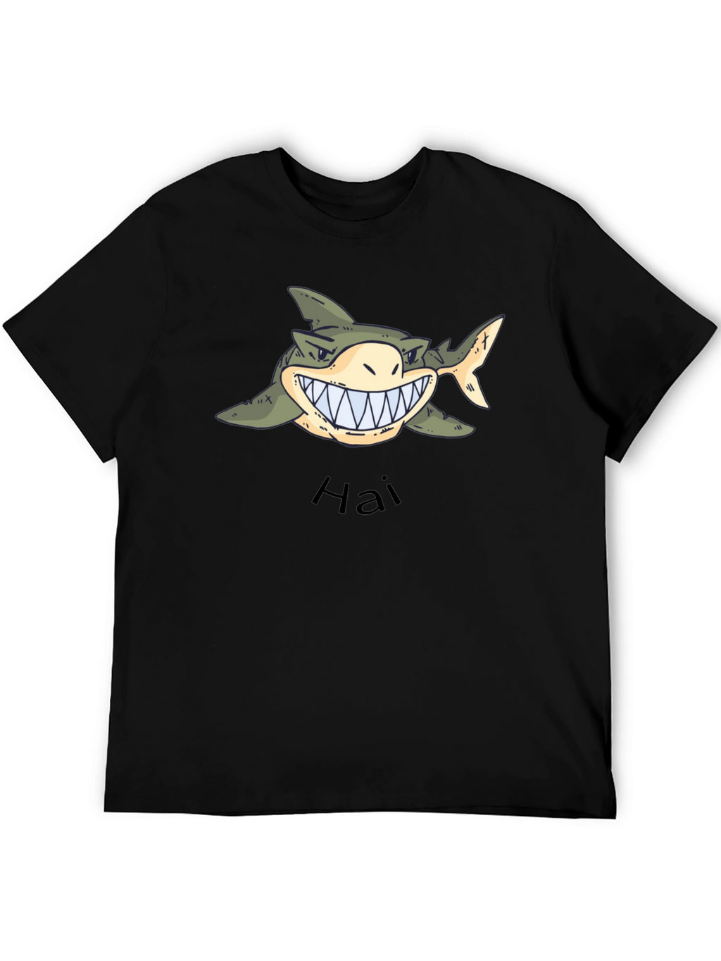 Mens Black Graphic Tee - Shark Hai Design