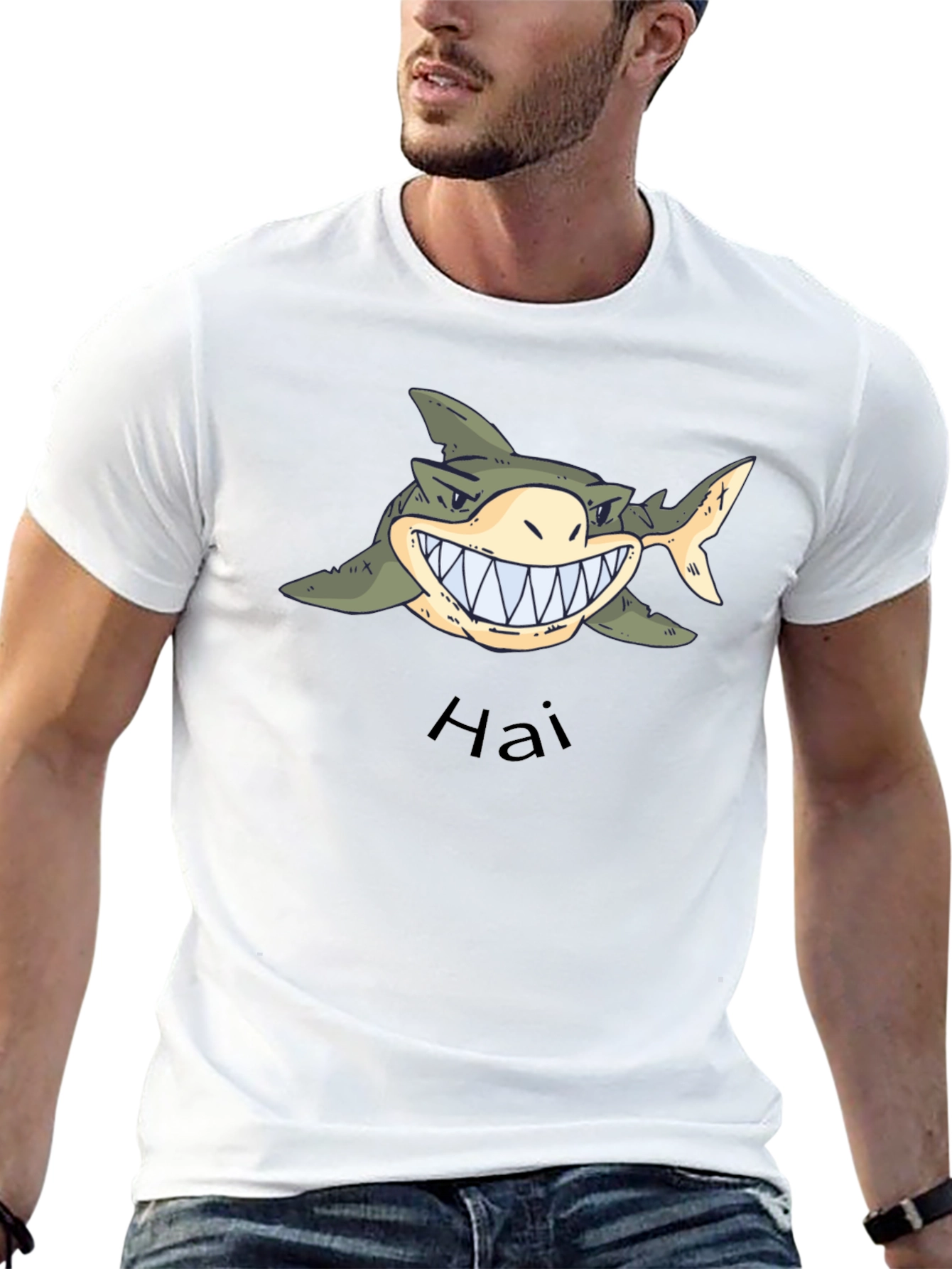 Mens Black Graphic Tee - Shark Hai Design