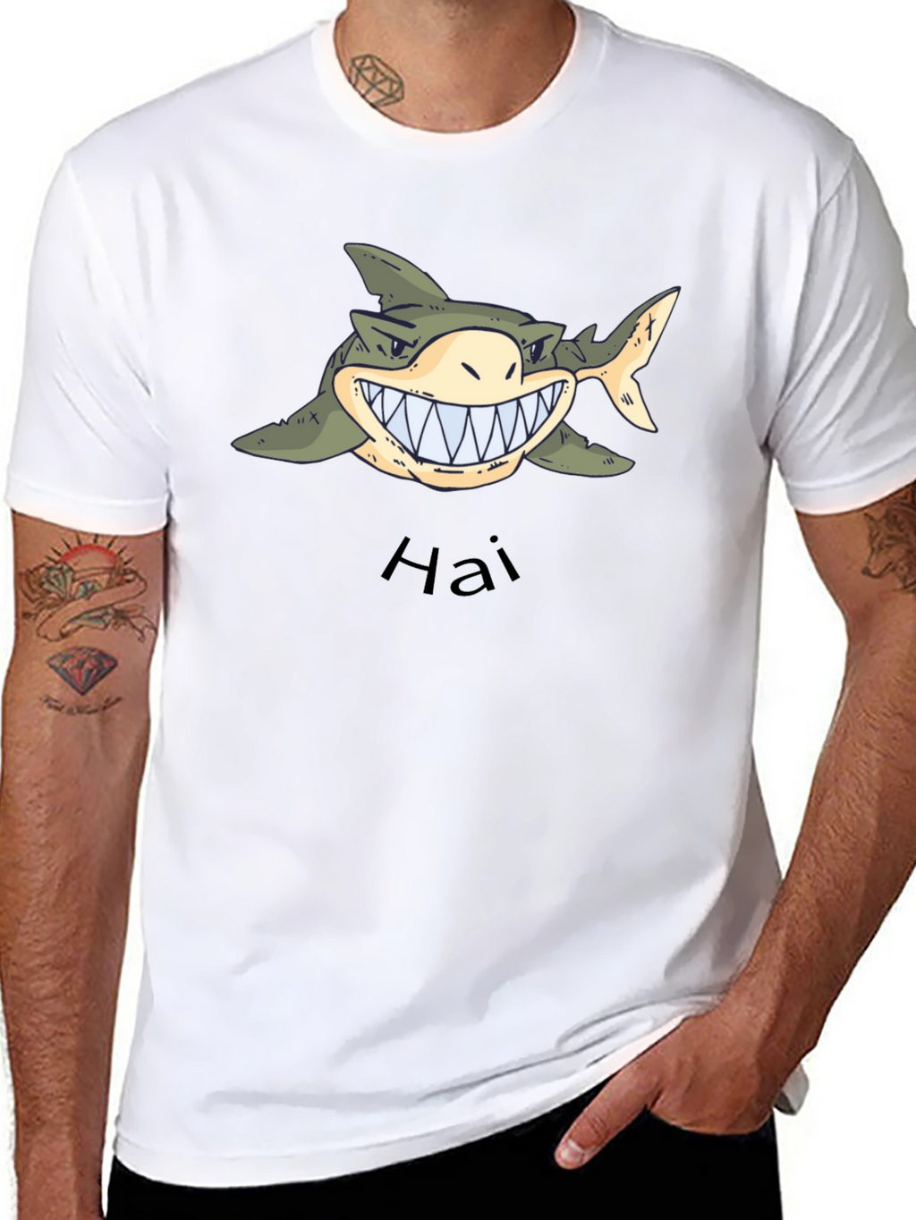 Mens Black Graphic Tee - Shark Hai Design