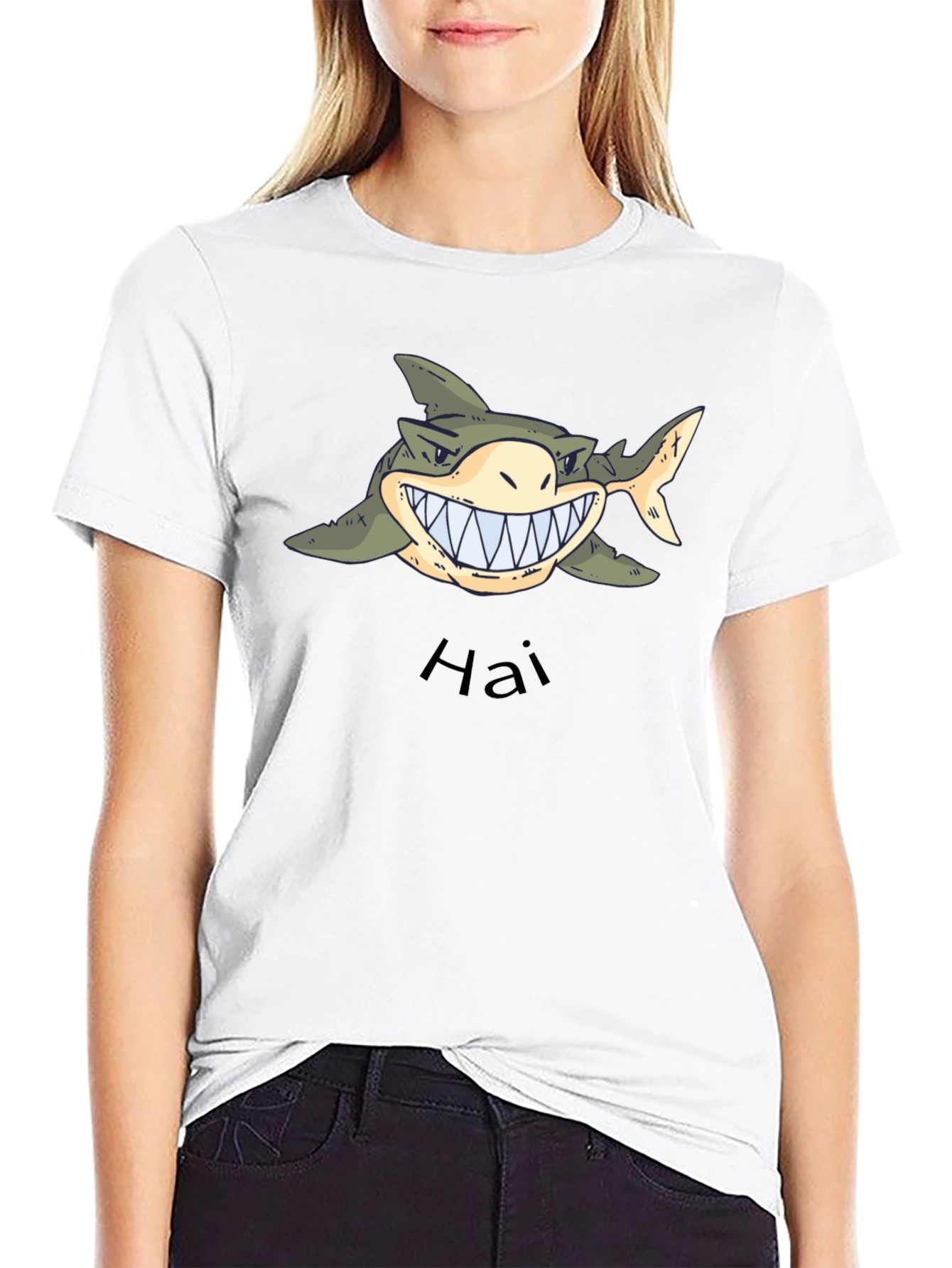 Mens Black Graphic Tee - Shark Hai Design