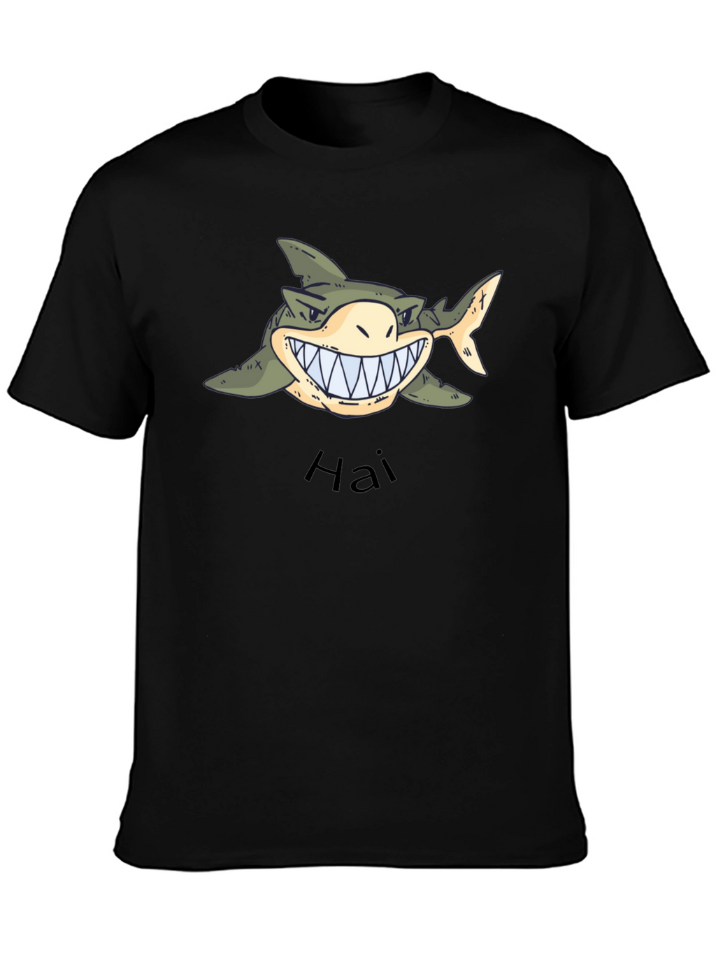 Mens Black Graphic Tee - Shark Hai Design
