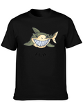 Mens Black Graphic Tee - Shark Hai Design