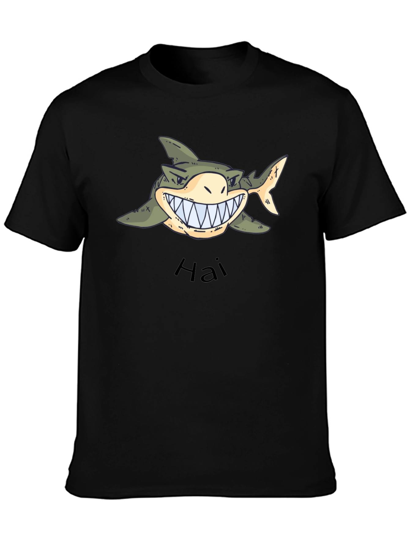 Mens Black Graphic Tee - Shark Hai Design
