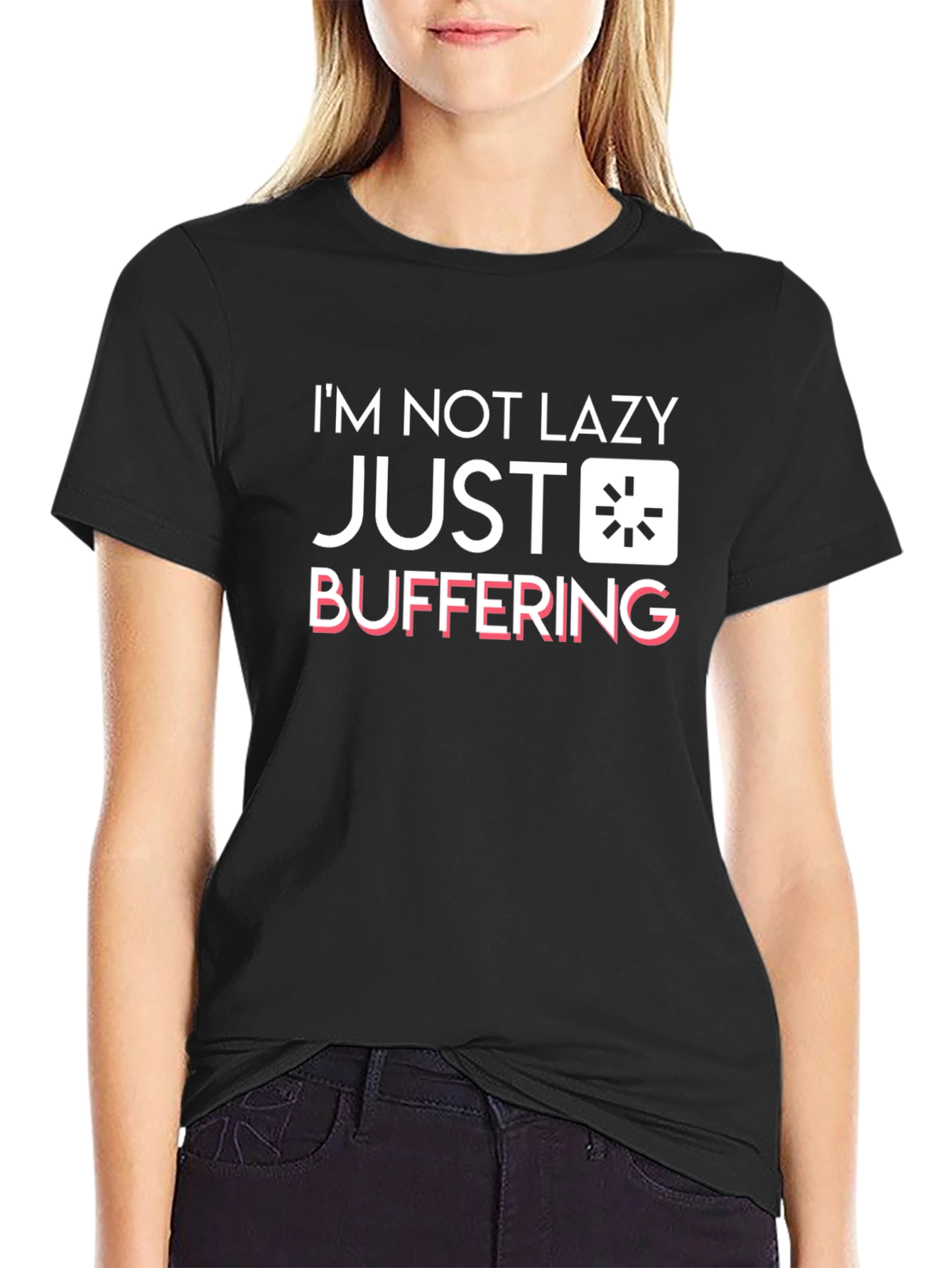 Im Not Lazy Just Buffering Black Graphic T-Shirt