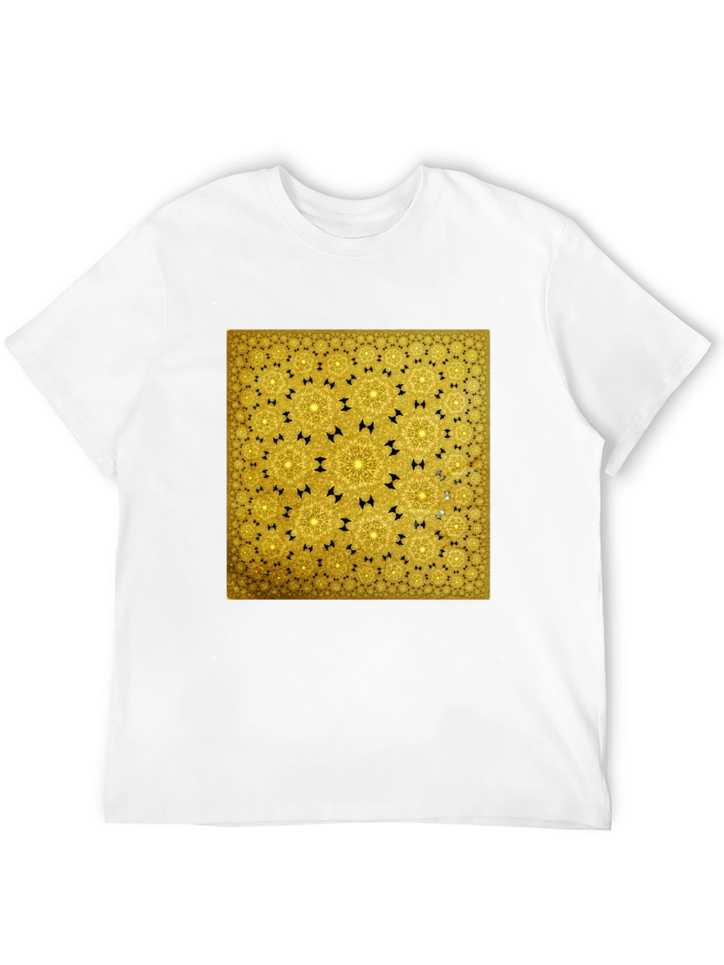 Golden Fractal Pattern Black T-Shirt