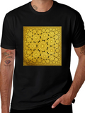 Golden Fractal Pattern Black T-Shirt