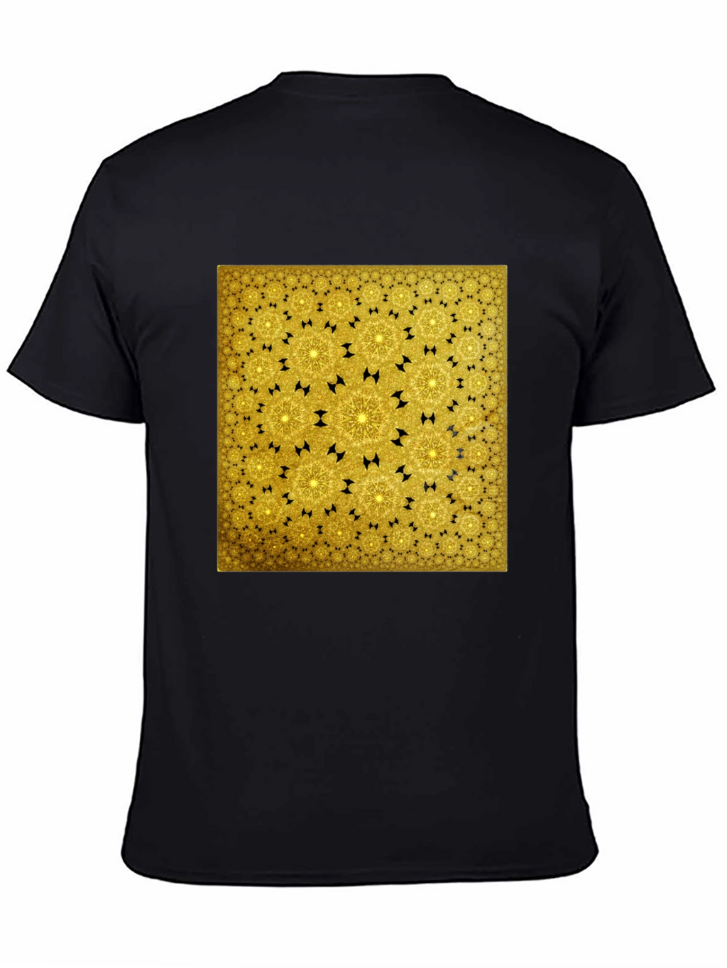 Golden Fractal Pattern Black T-Shirt