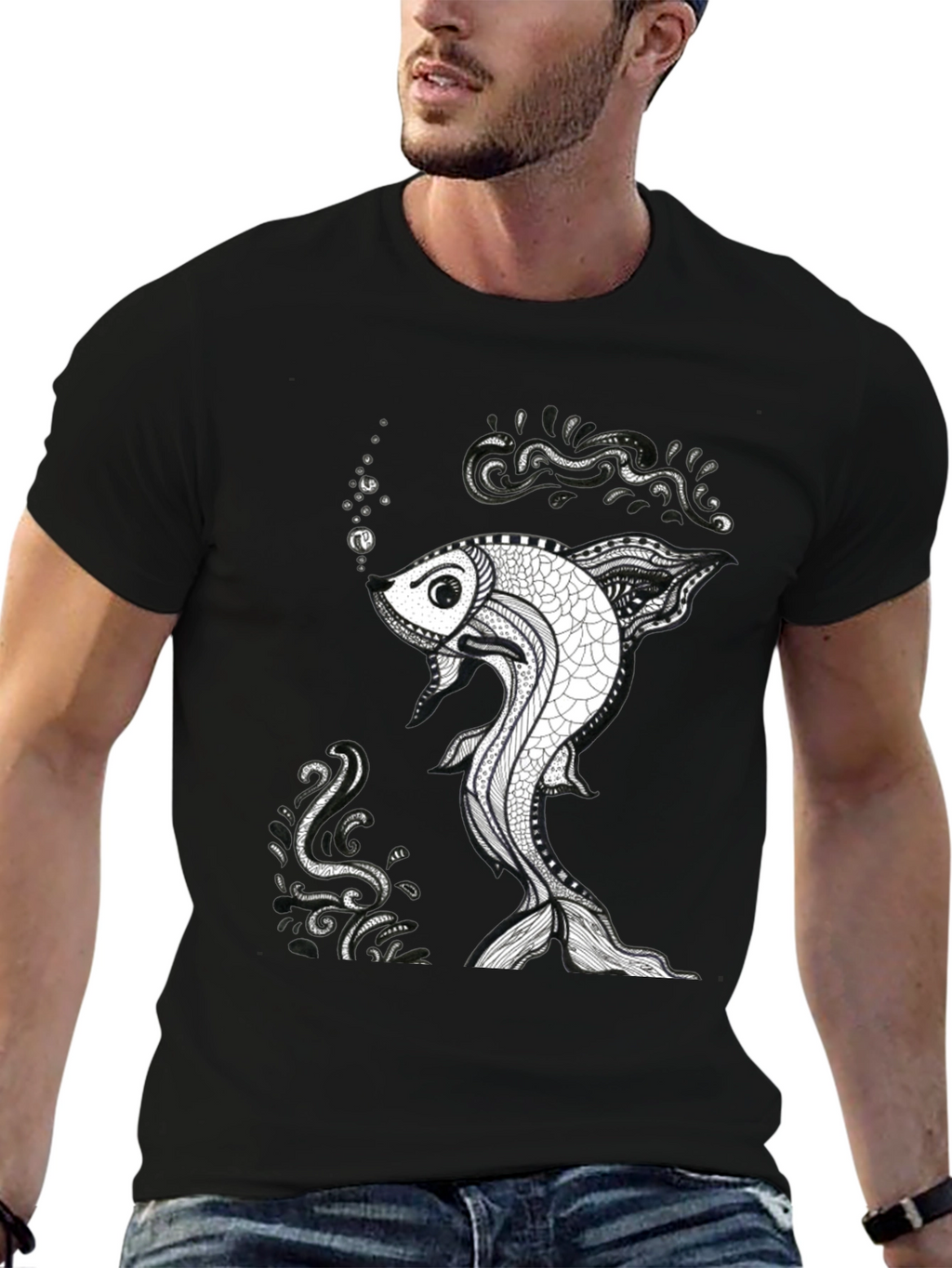 Fish Graphic Black T-Shirt