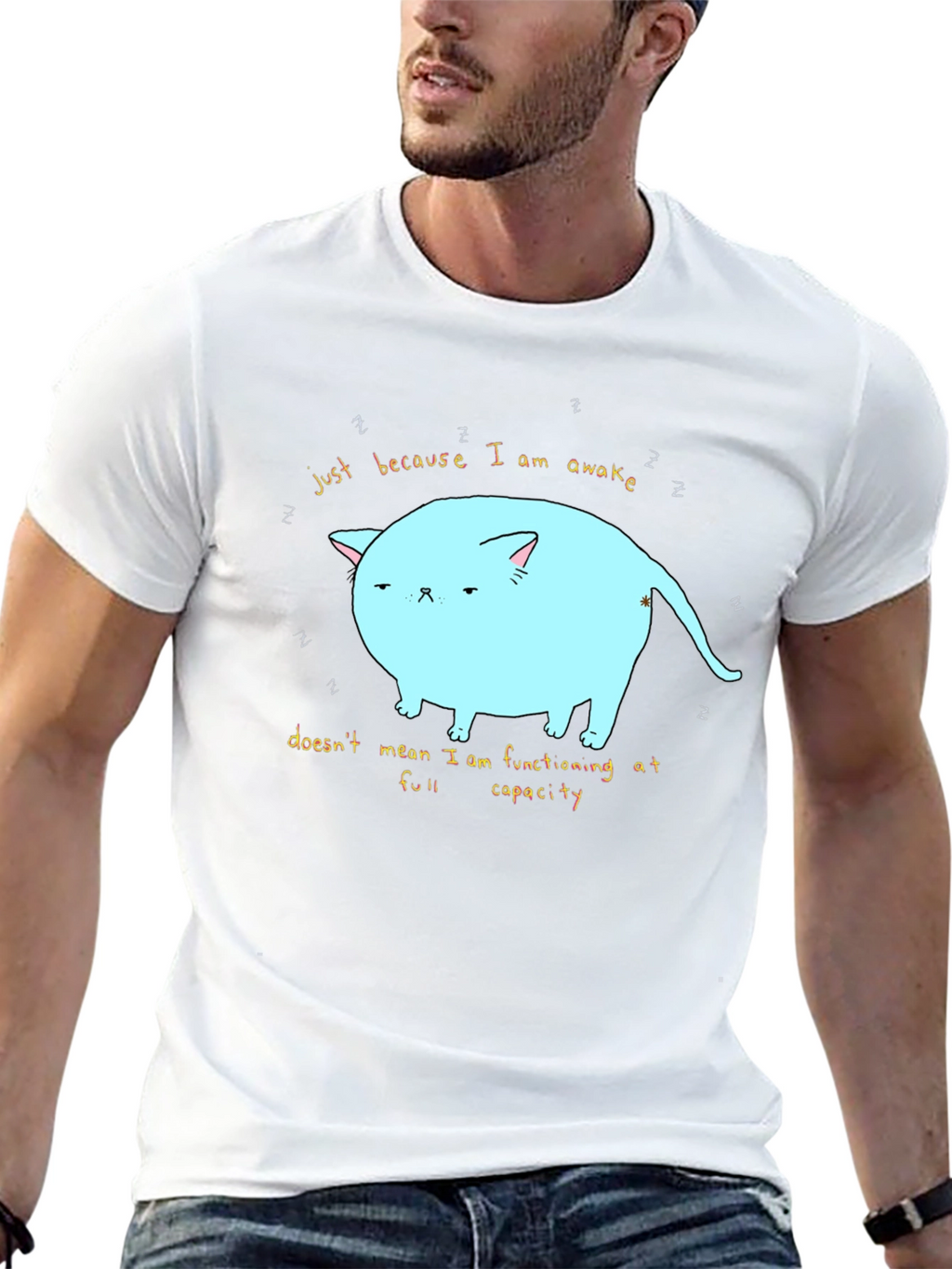 Just Awake Cat T-Shirt - Funny Lazy Cat Tee