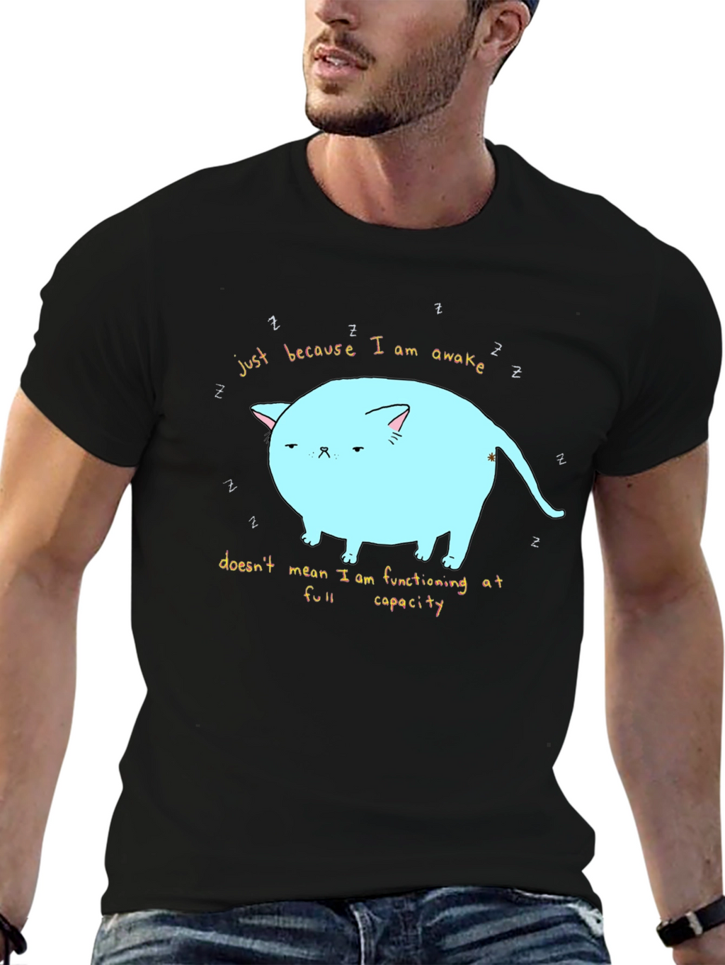 Just Awake Cat T-Shirt - Funny Lazy Cat Tee
