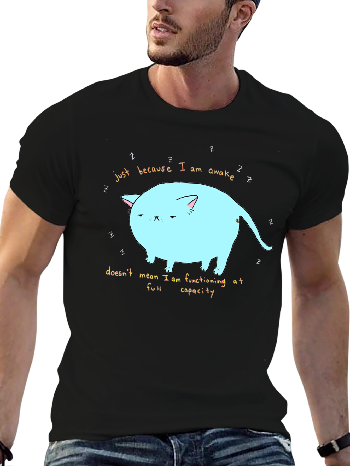Just Awake Cat T-Shirt - Funny Lazy Cat Tee