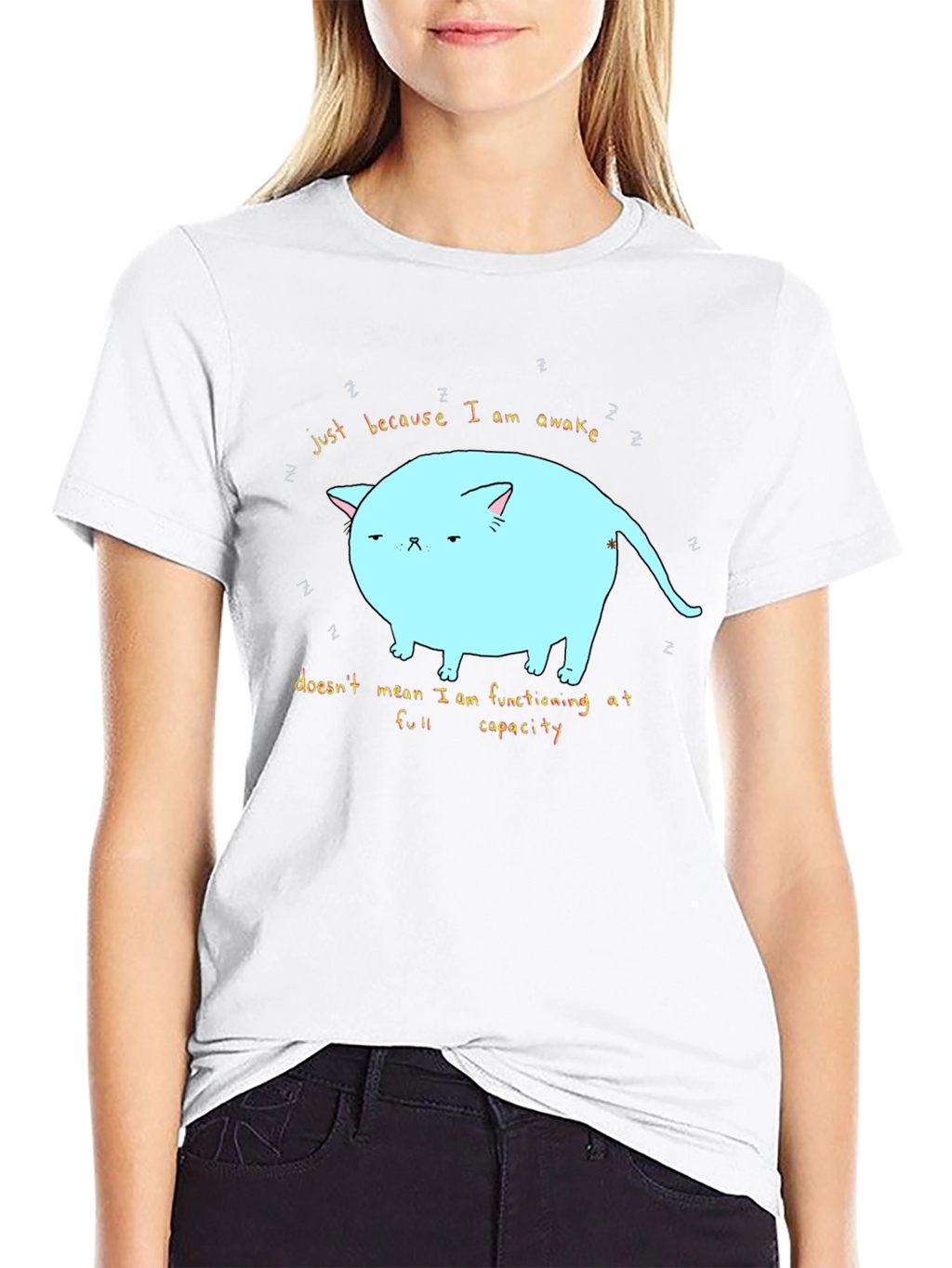 Just Awake Cat T-Shirt - Funny Lazy Cat Tee