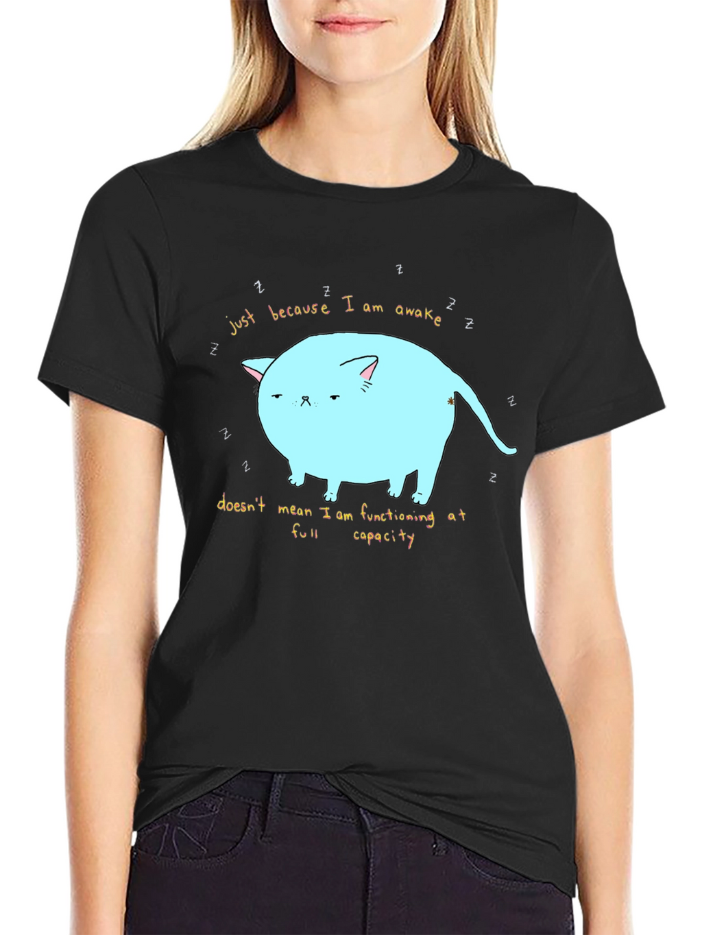 Just Awake Cat T-Shirt - Funny Lazy Cat Tee