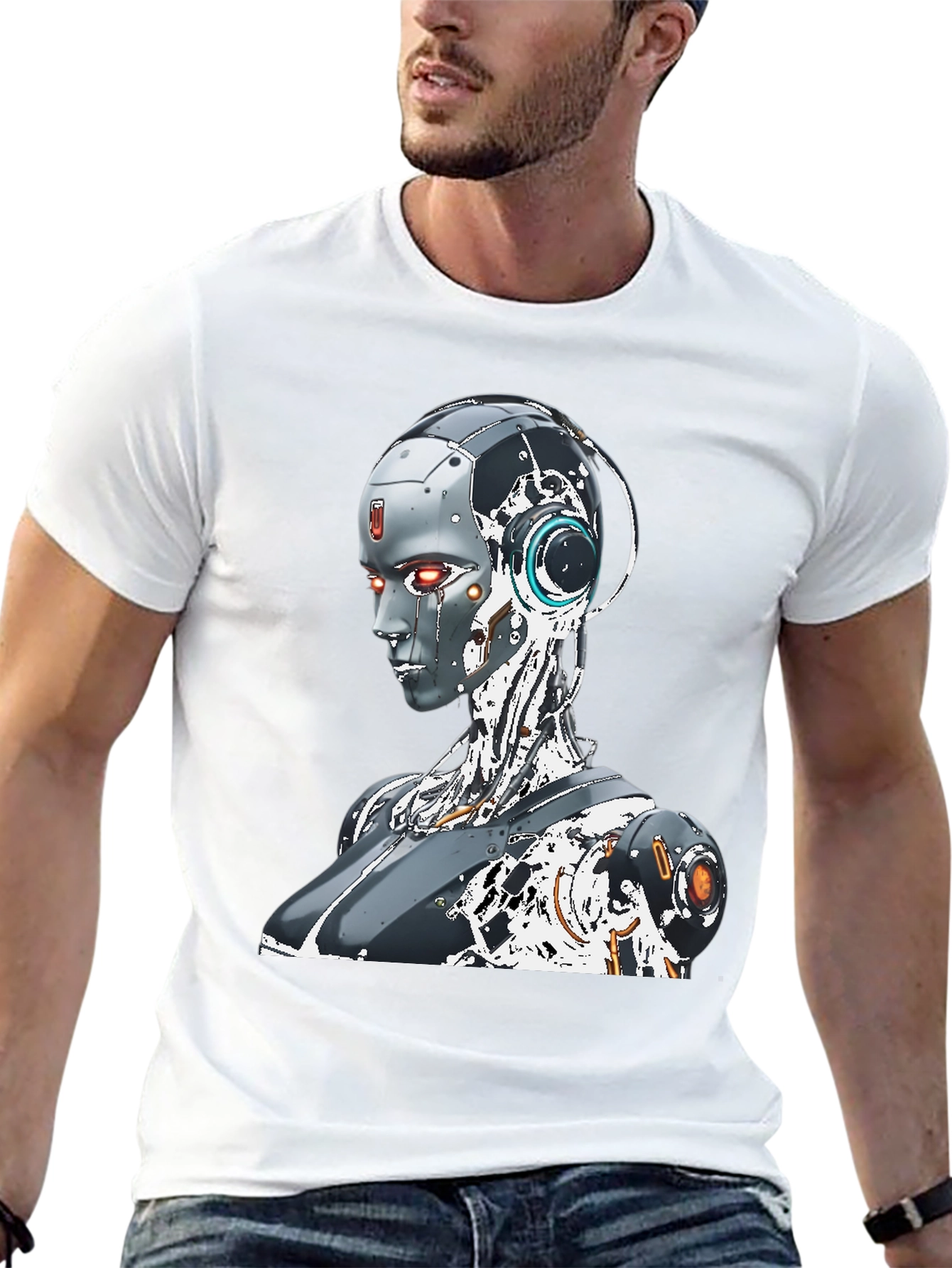 Cyberpunk Robot Graphic Tee - Black Cotton Shirt