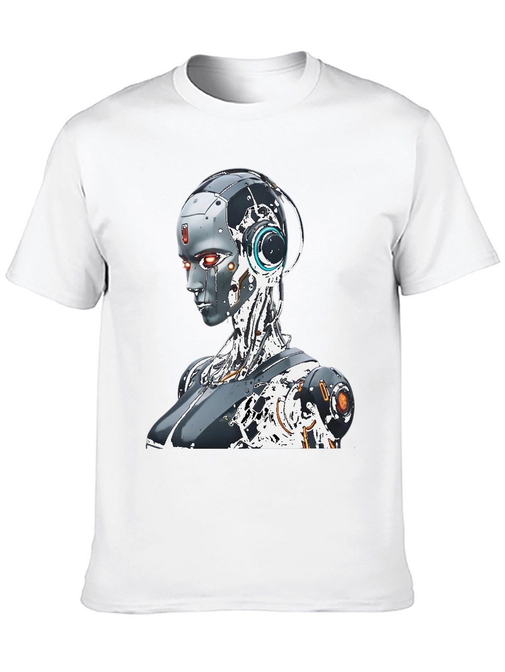 Cyberpunk Robot Graphic Tee - Black Cotton Shirt