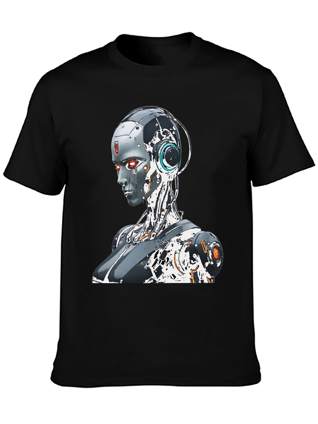 Cyberpunk Robot Graphic Tee - Black Cotton Shirt